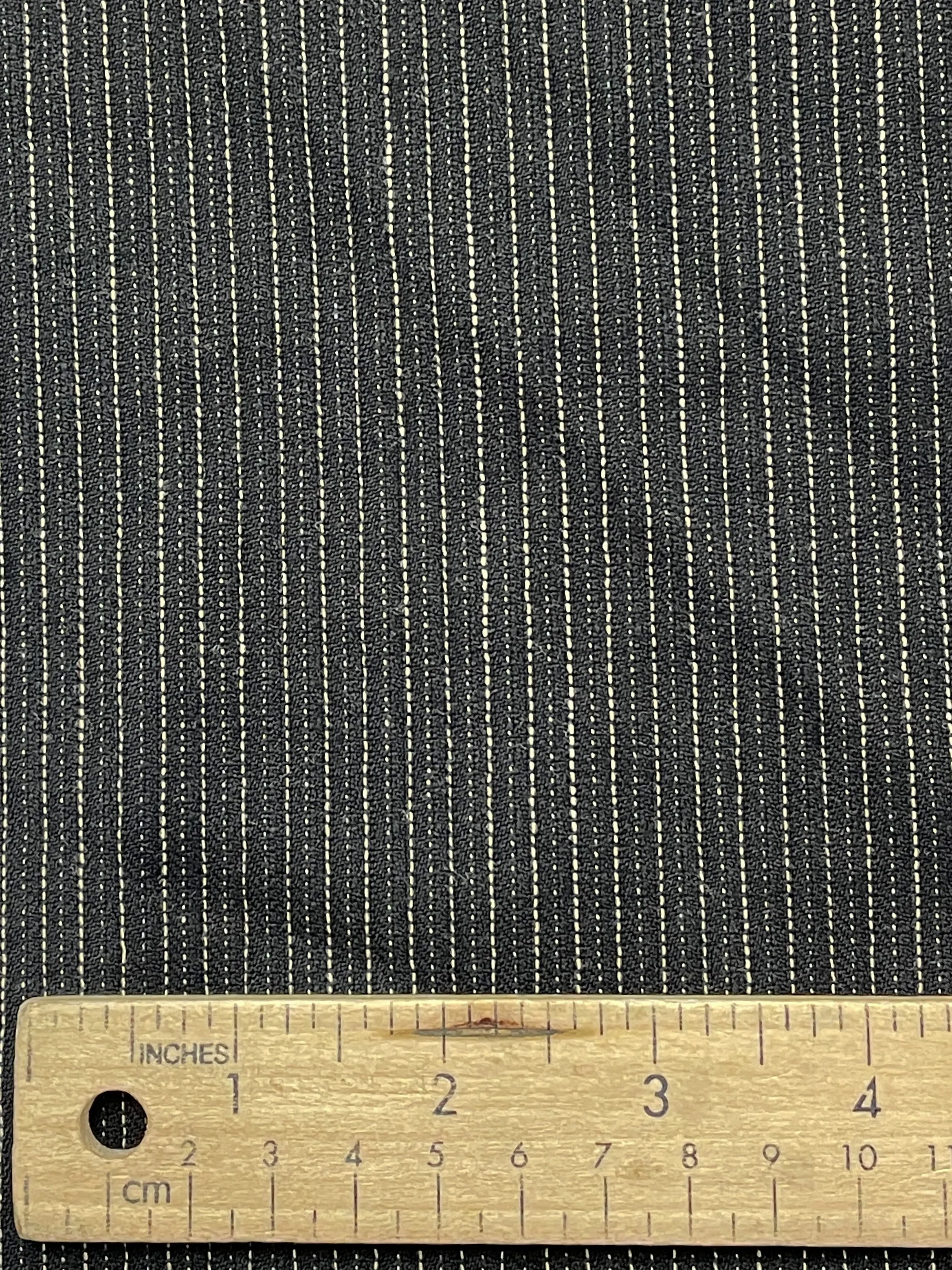 1  YD Wool Stretch - Black with Ecru Pinstripes