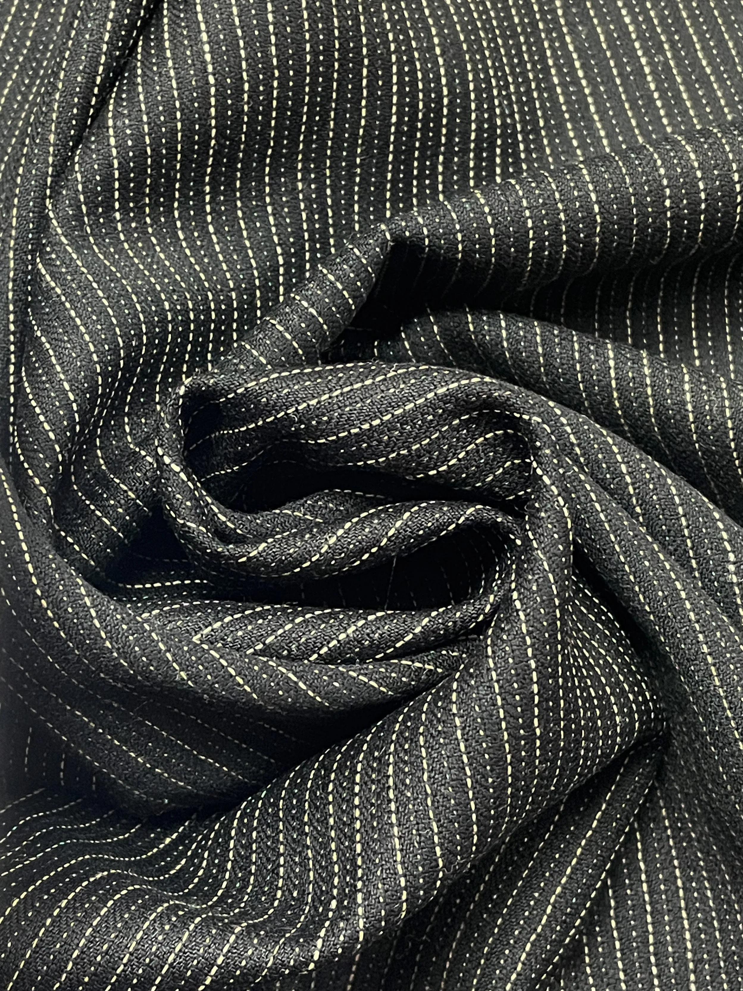 1  YD Wool Stretch - Black with Ecru Pinstripes