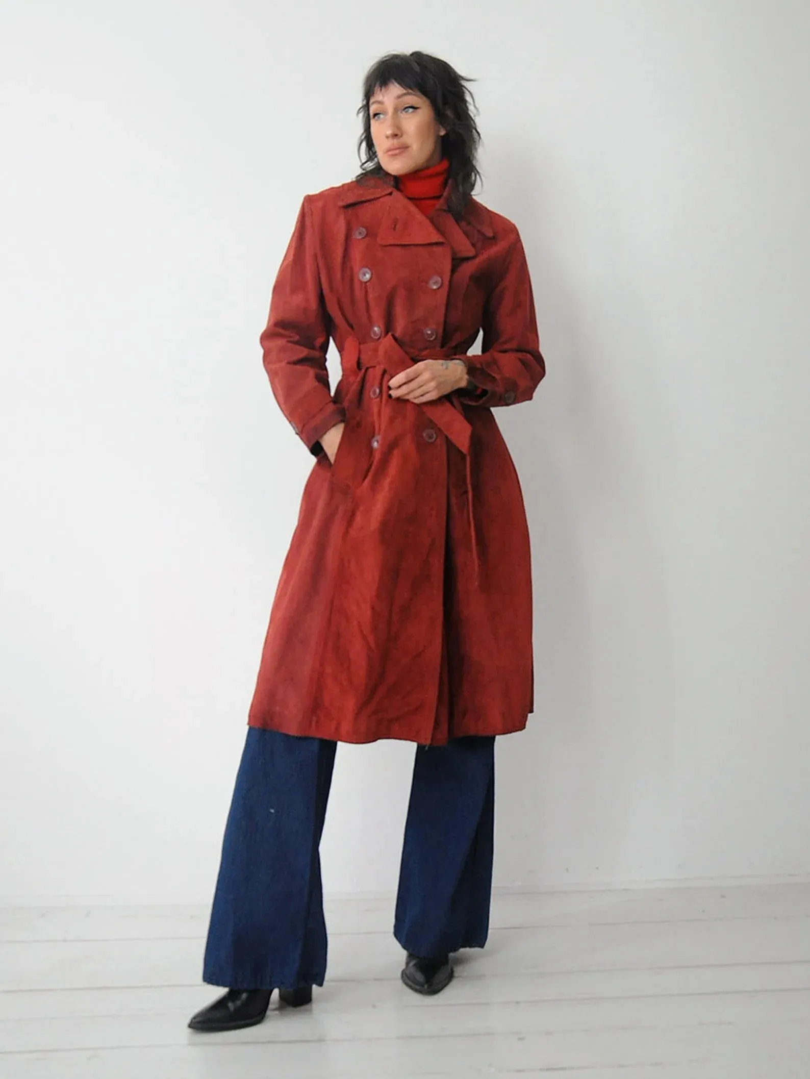 1970's Maroon Suede Trench Coat