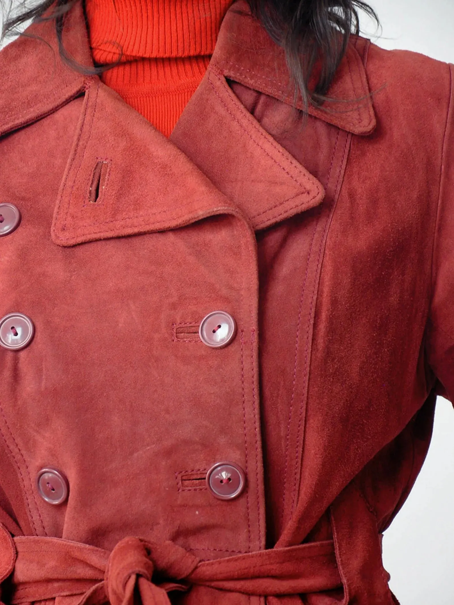 1970's Maroon Suede Trench Coat