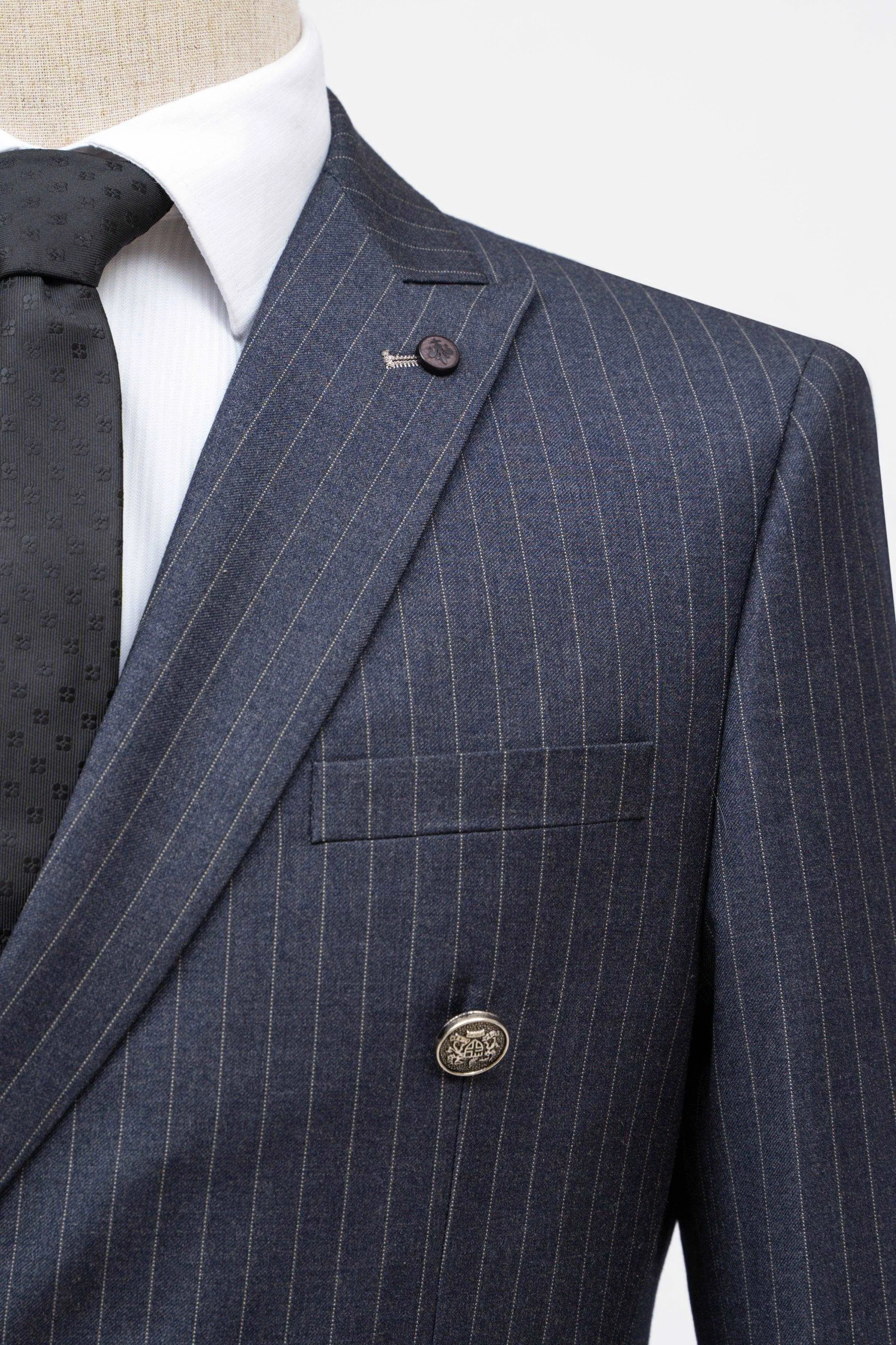 2 PIECE SUIT SLIM FIT DOUBLE BREAST NAVY GREY