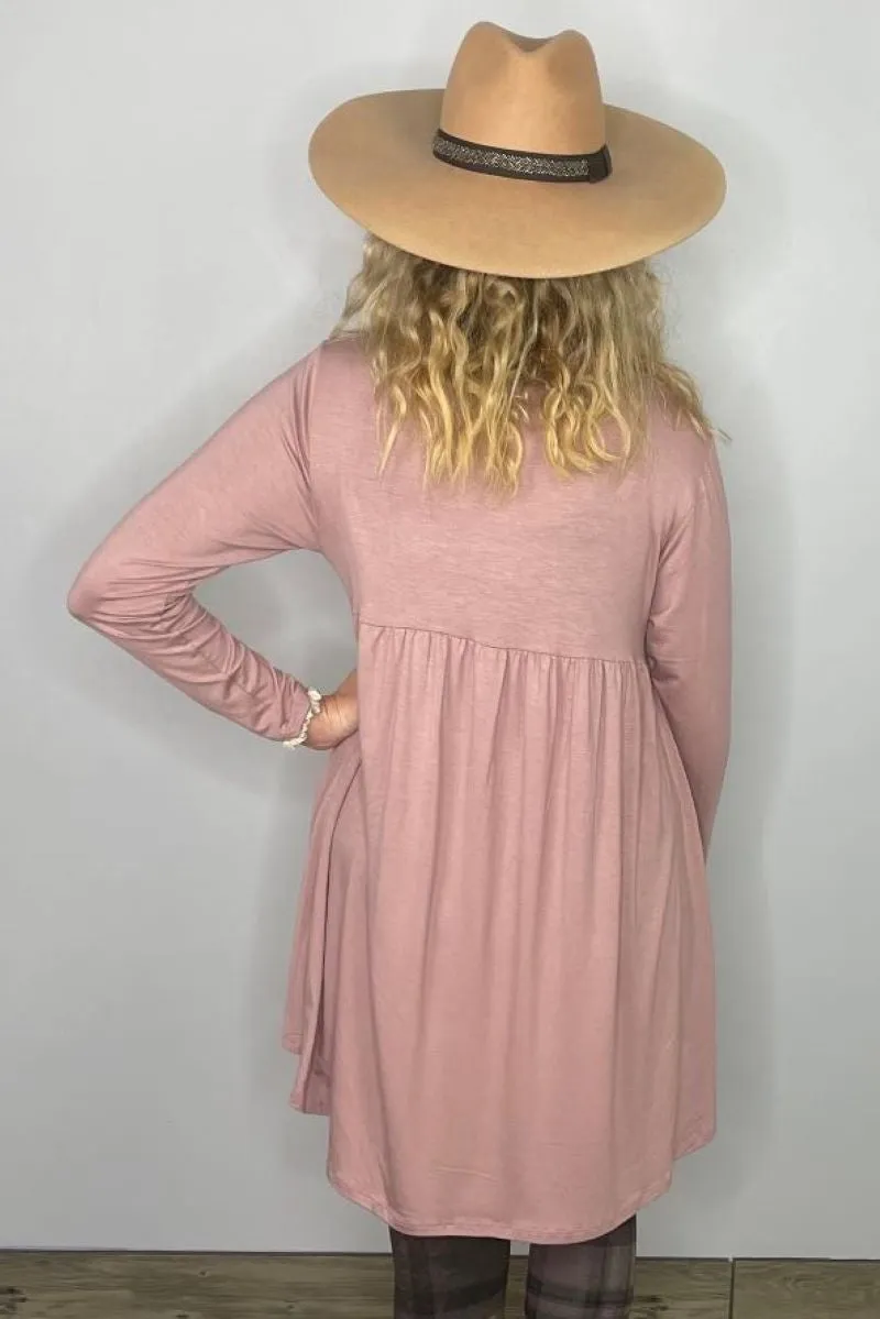 2AM Long Sleeve Tunic with Pockets - Rose