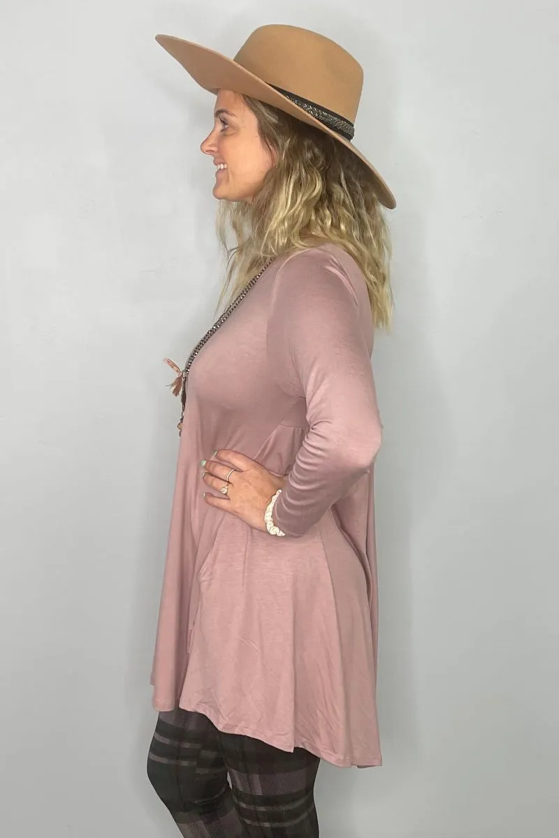 2AM Long Sleeve Tunic with Pockets - Rose