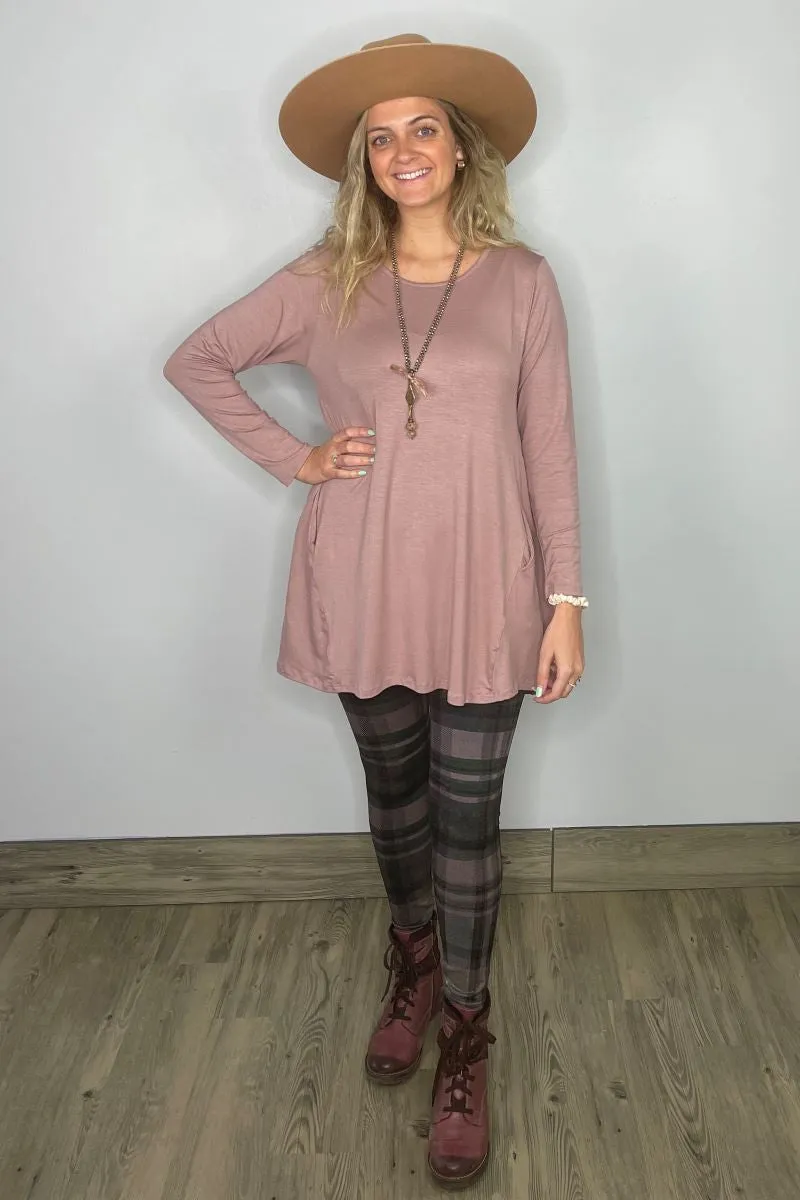 2AM Long Sleeve Tunic with Pockets - Rose