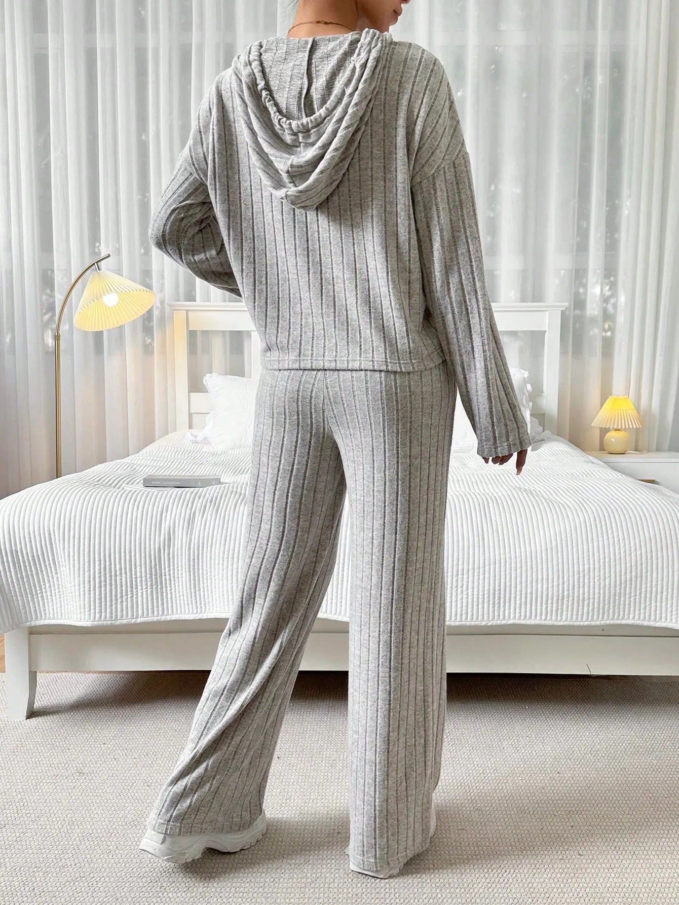 2pcs Hooded Long Sleeve Top And Pants Set