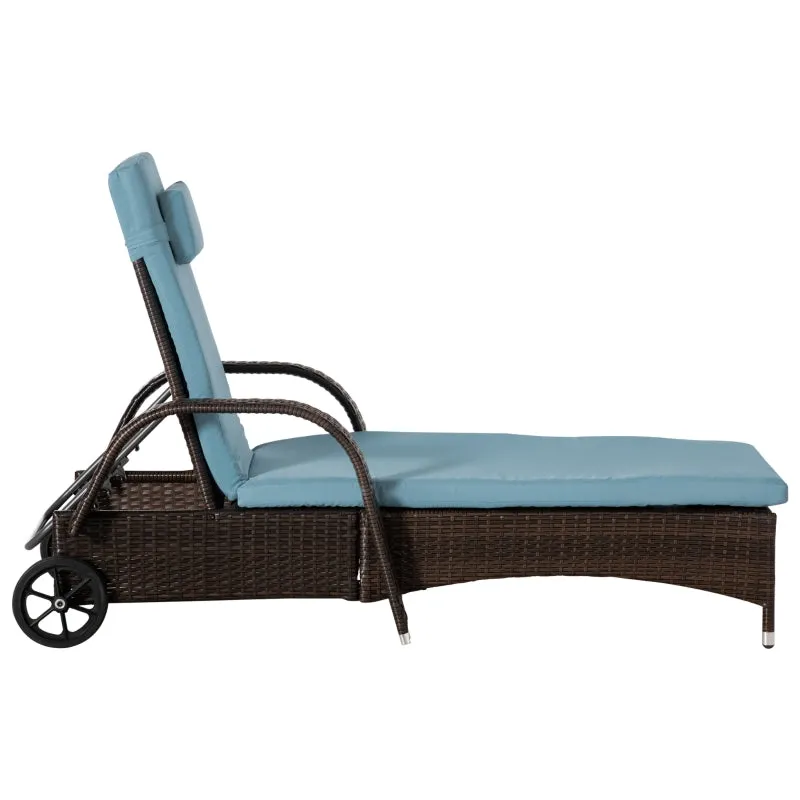 3pc Wheeled Patio Rattan Chaise Lounge Set - Brown and Gray