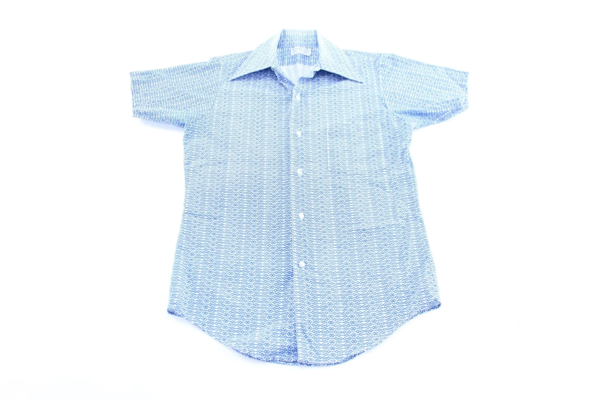 70's Patterned Blue & White Button Down Shirt