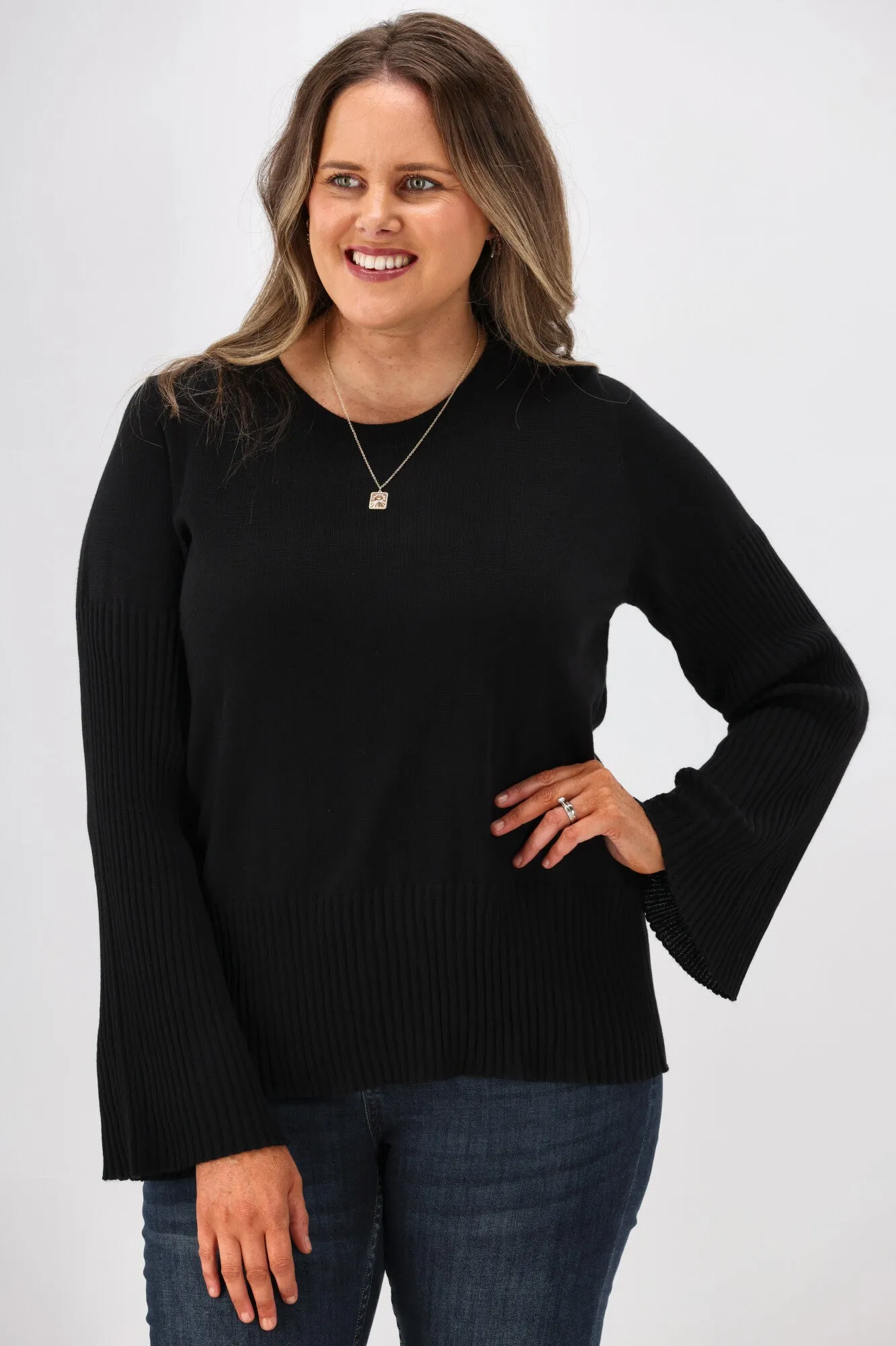 Alpine by Shine On Talia Wide Sleeve Merino Jumper Black