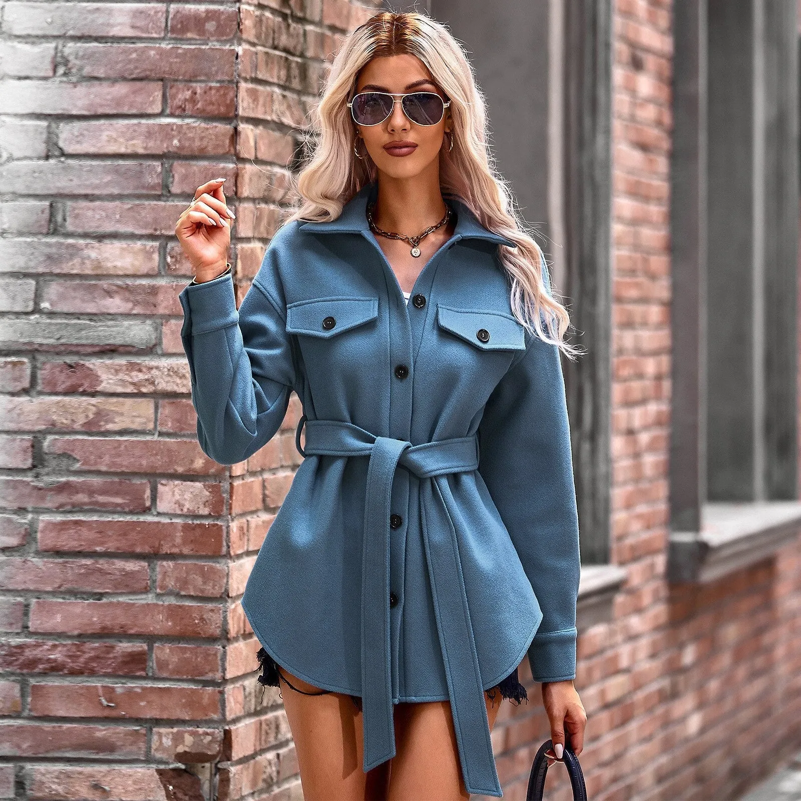 Amy Fashion - Elegant Long Sleeve Knit Casual Wool Coat