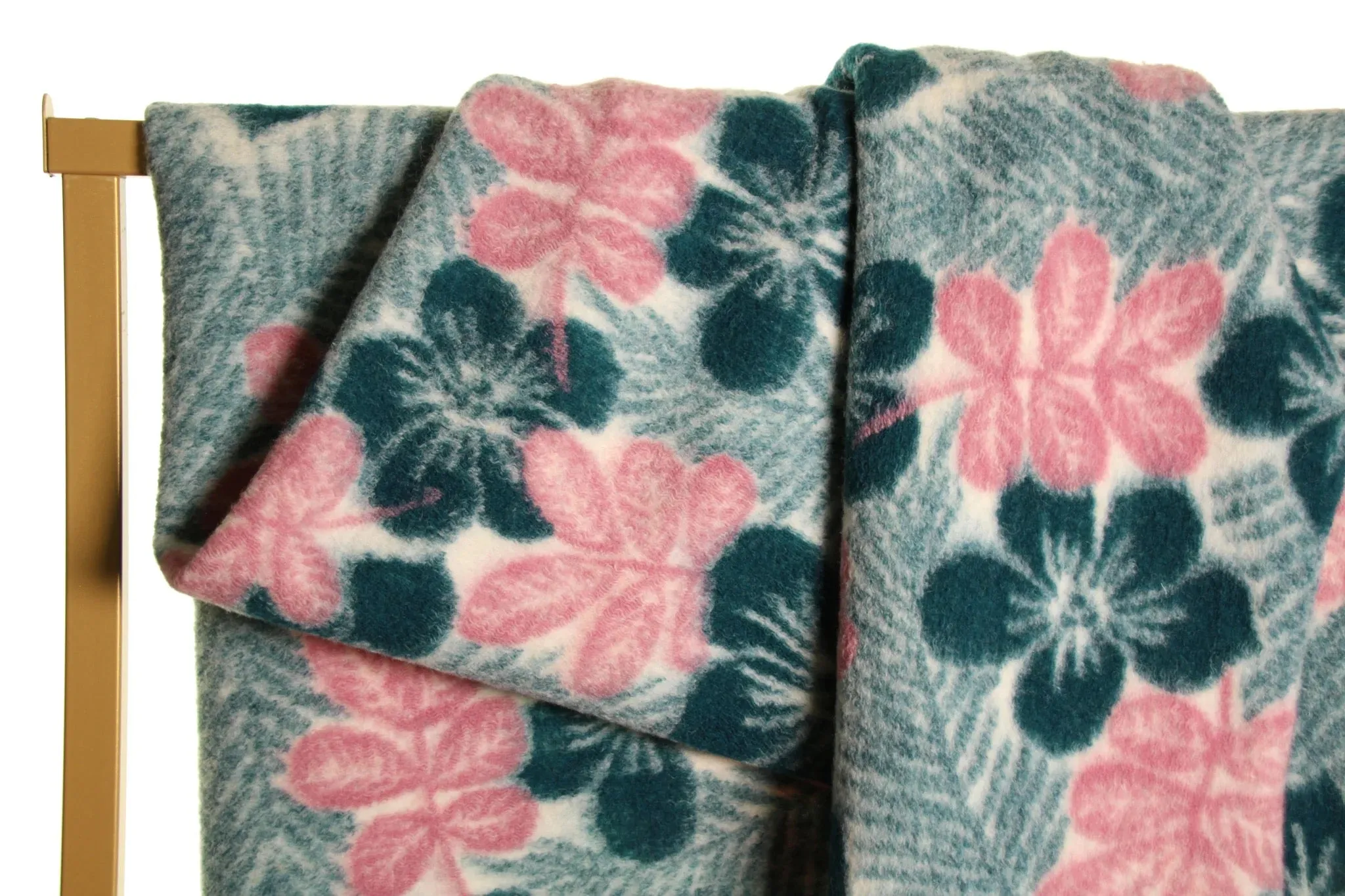 Atelier Jupe - Green and Pink Flower Wool Teddy Coating Fabric