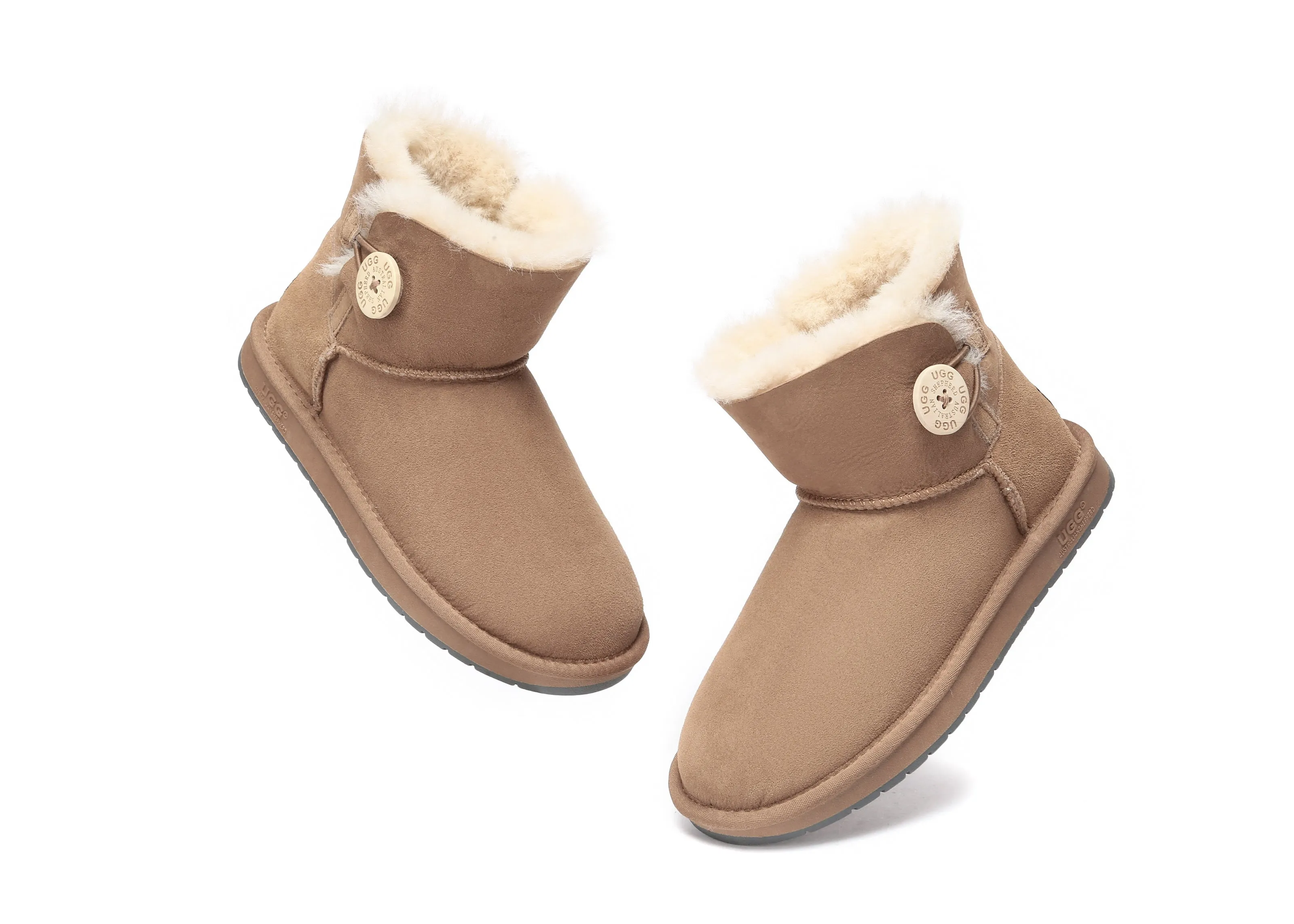 Australia Premium Double Face Sheepskin Water Resistant Mini Button Boots