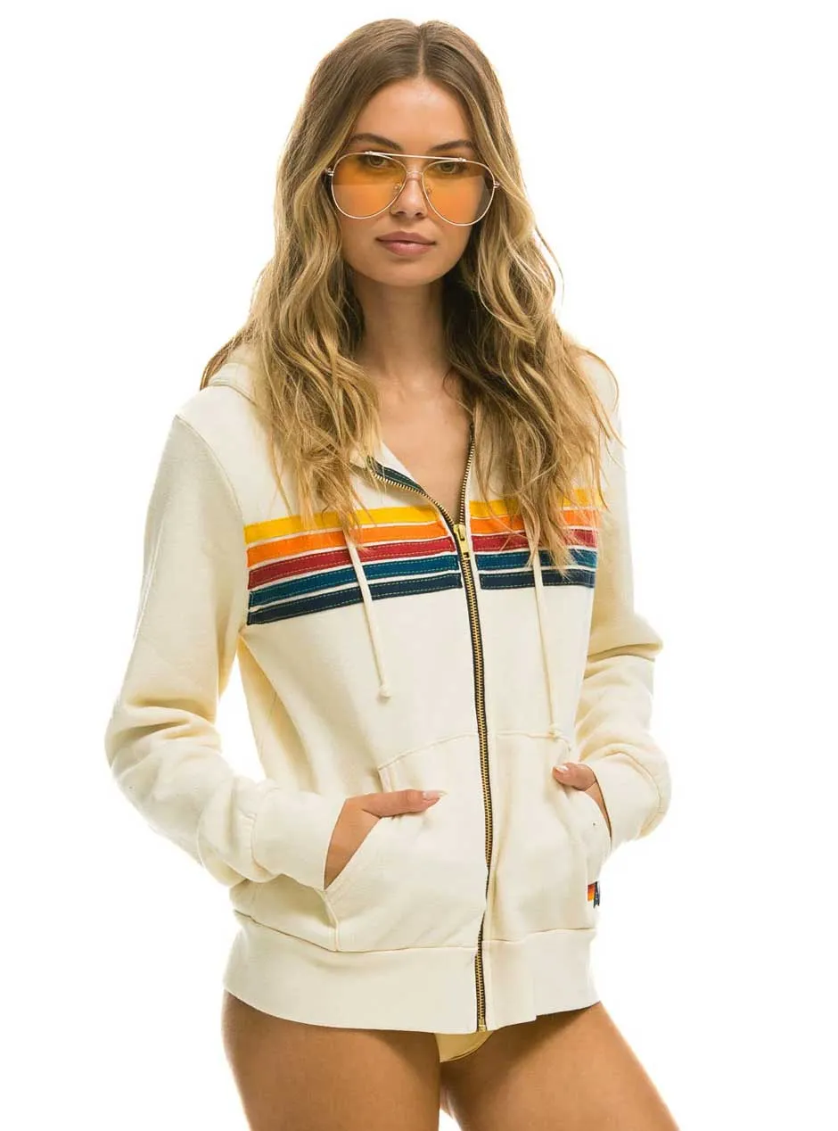 Aviator Nation Women's 5 Stripe Zip Hoodie - Vintage White