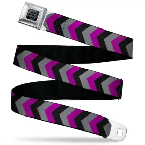 BD Wings Logo CLOSE-UP Black/Silver Seatbelt Belt - Chevron Purple/Black/Gray Webbing