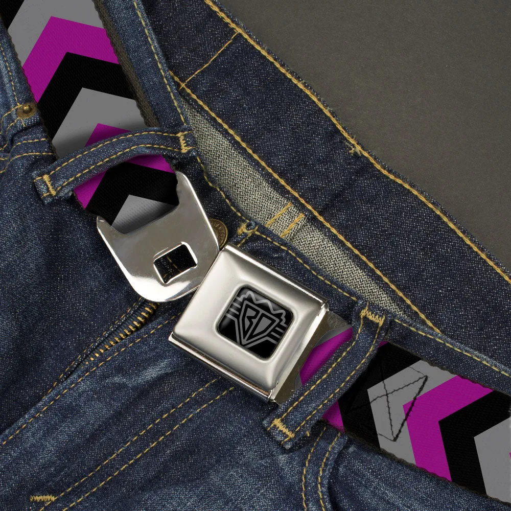 BD Wings Logo CLOSE-UP Black/Silver Seatbelt Belt - Chevron Purple/Black/Gray Webbing