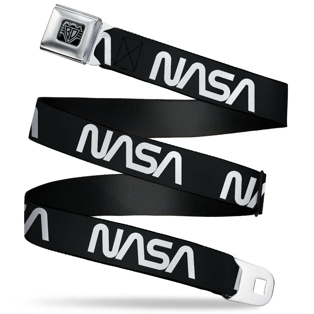 BD Wings Logo CLOSE-UP Black/Silver Seatbelt Belt - NASA Text Black/White Webbing