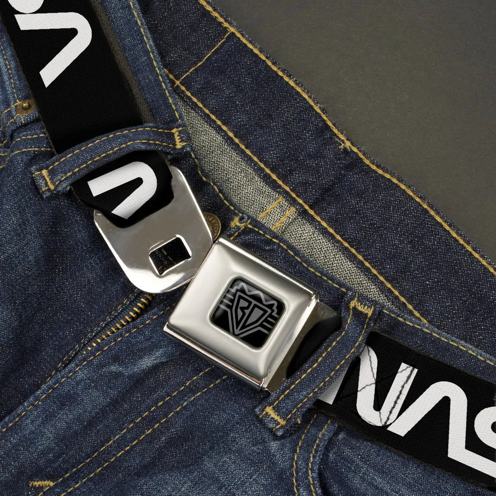 BD Wings Logo CLOSE-UP Black/Silver Seatbelt Belt - NASA Text Black/White Webbing