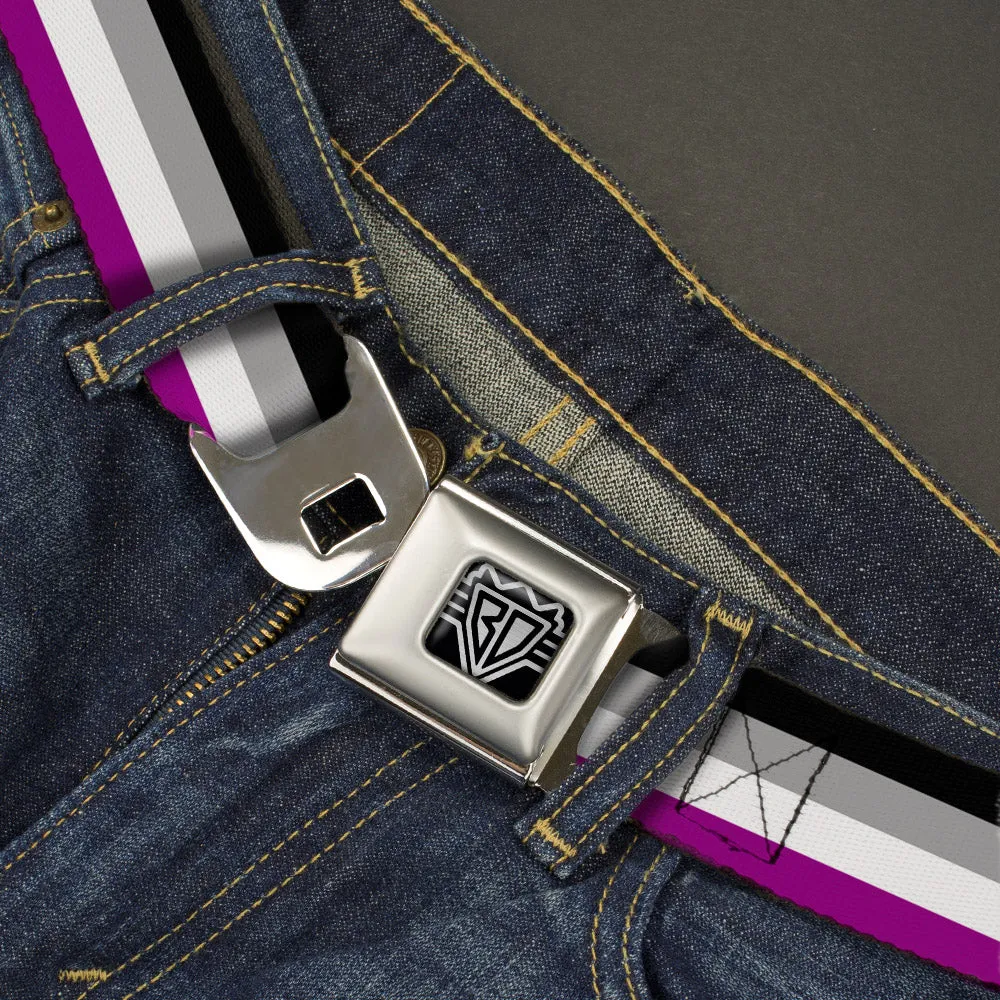 BD Wings Logo CLOSE-UP Full Color Black Silver Seatbelt Belt - Flag Asexual Black/Gray/White/Purple Webbing by Buckle-Down