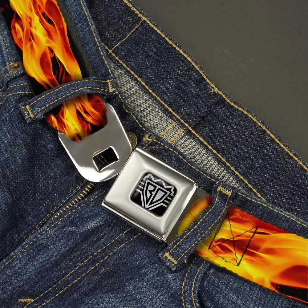 BD Wings Logo CLOSE-UP Full Color Black Silver Seatbelt Belt - Flames Vivid Black/Orange Webbing by Buckle-Down