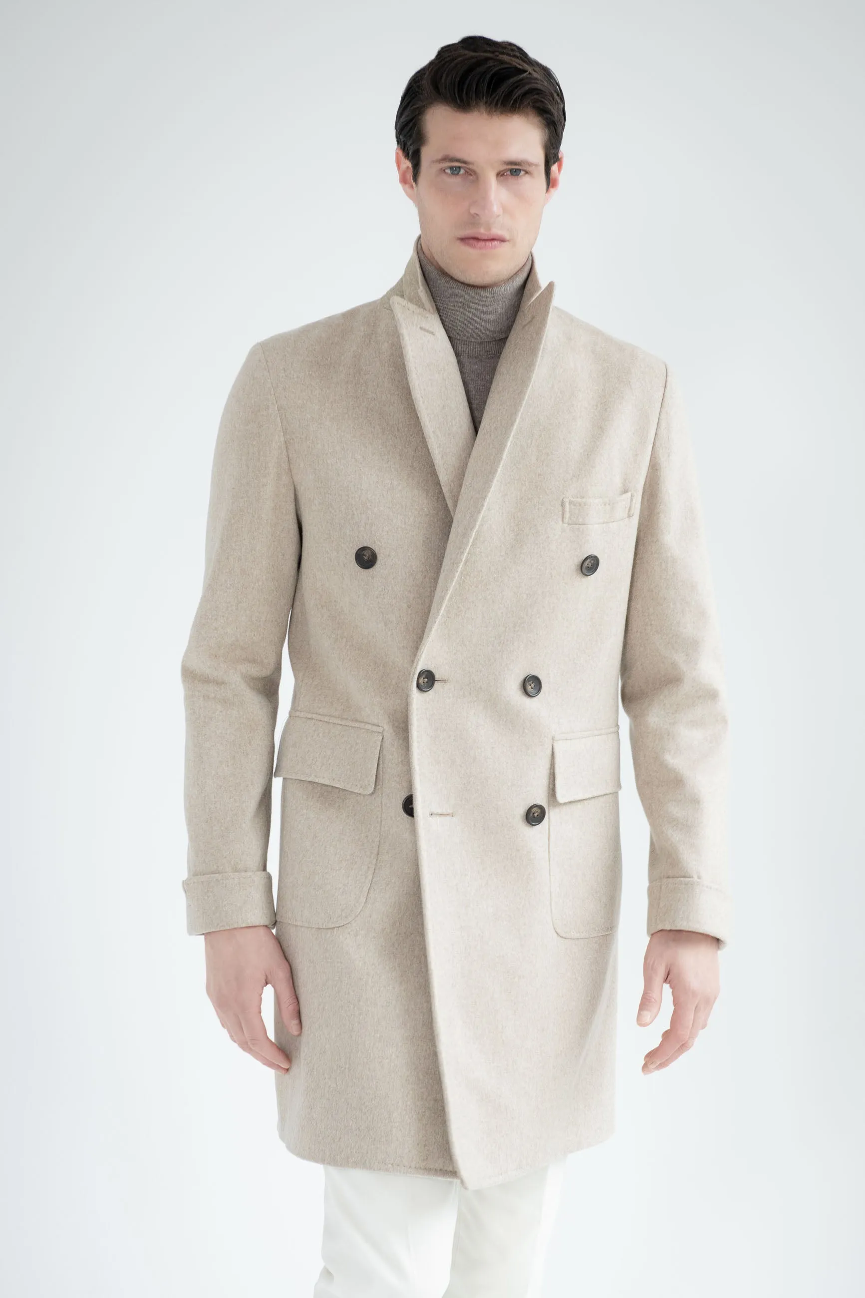 Beige Polo Coat in Loro Piana wool – Made in Italy