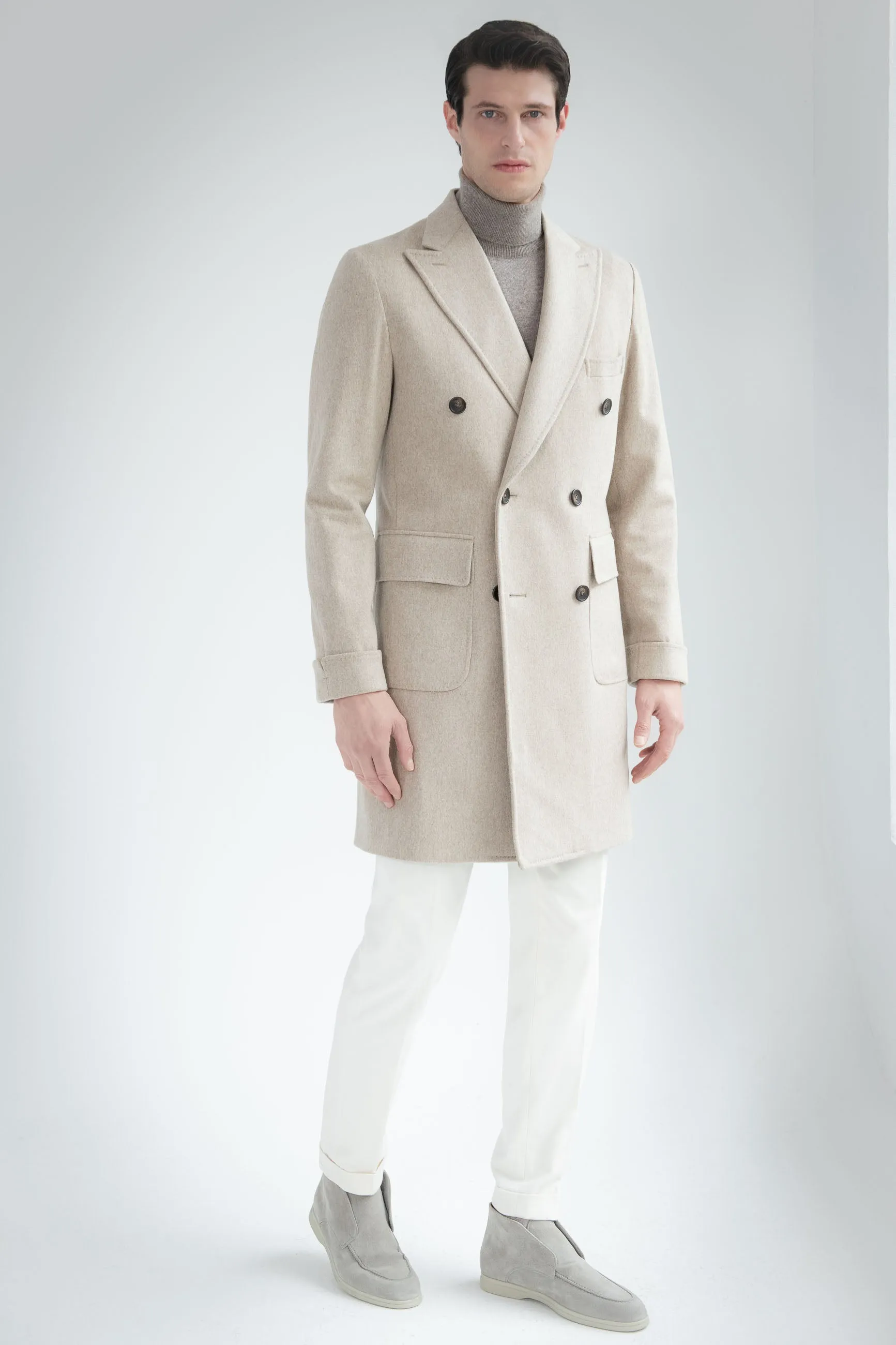 Beige Polo Coat in Loro Piana wool – Made in Italy