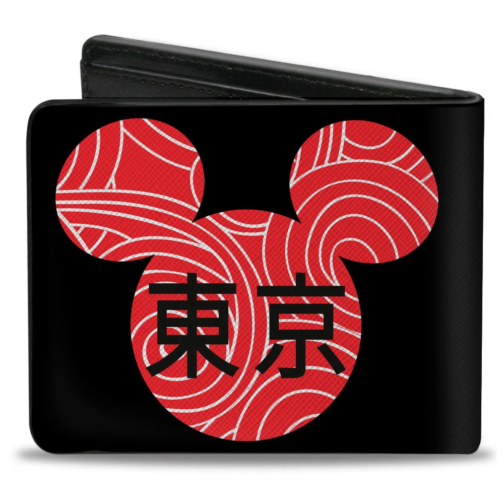 Bi-Fold Wallet - Disney Mickey Mouse Ears TOKYO Japanese Characters Black/Red/White by Buckle-Down