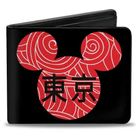 Bi-Fold Wallet - Disney Mickey Mouse Ears TOKYO Japanese Characters Black/Red/White by Buckle-Down