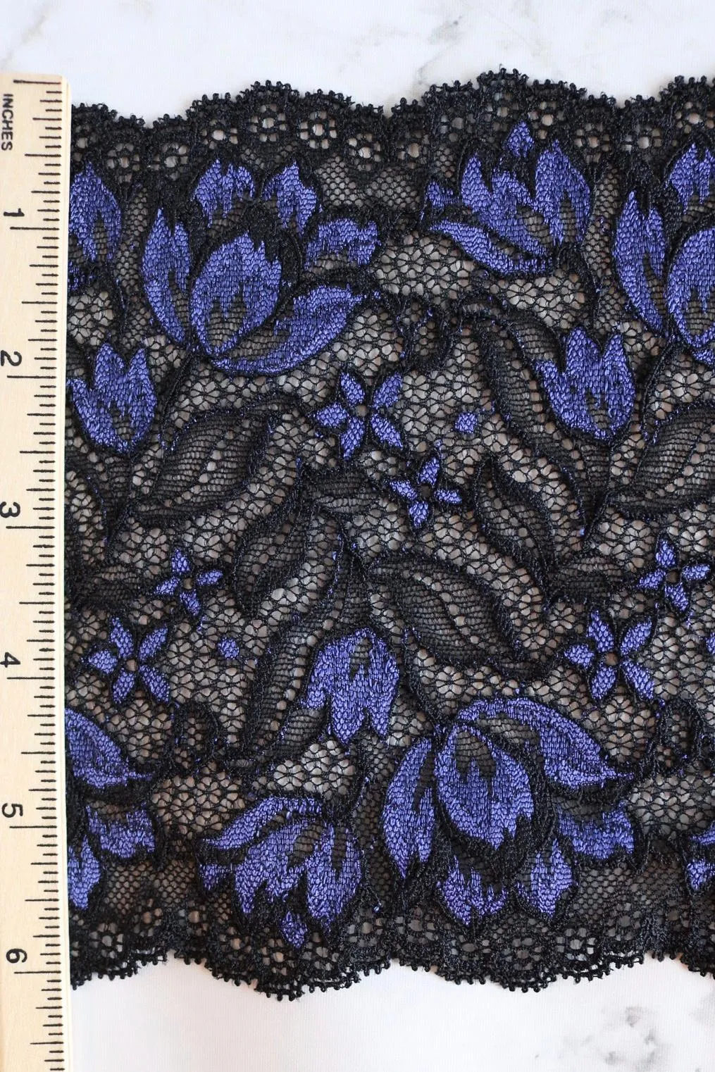 Black & Purple 6.5" Wide Stretch Lace