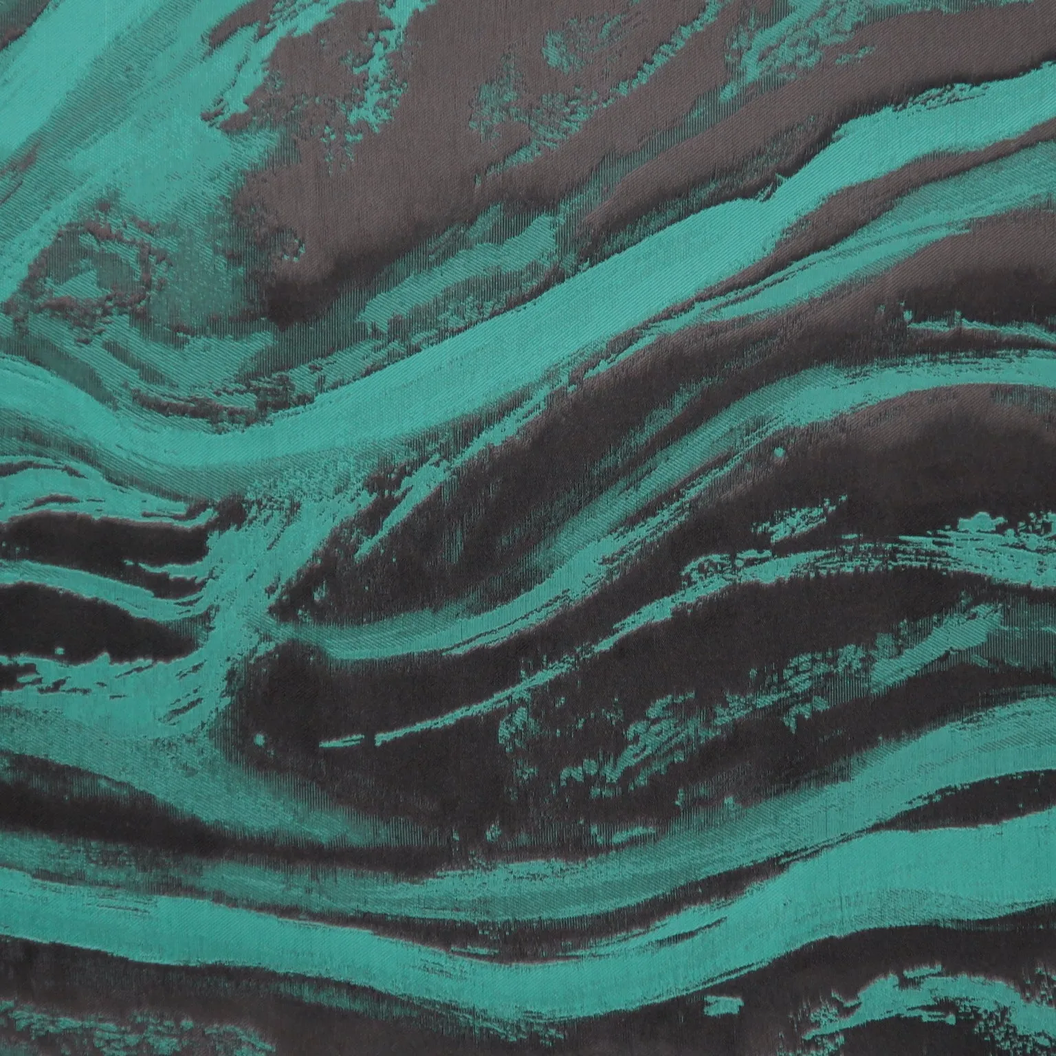 Black and Teal Waves Double Faced Liquid Textured Brocade Fabric