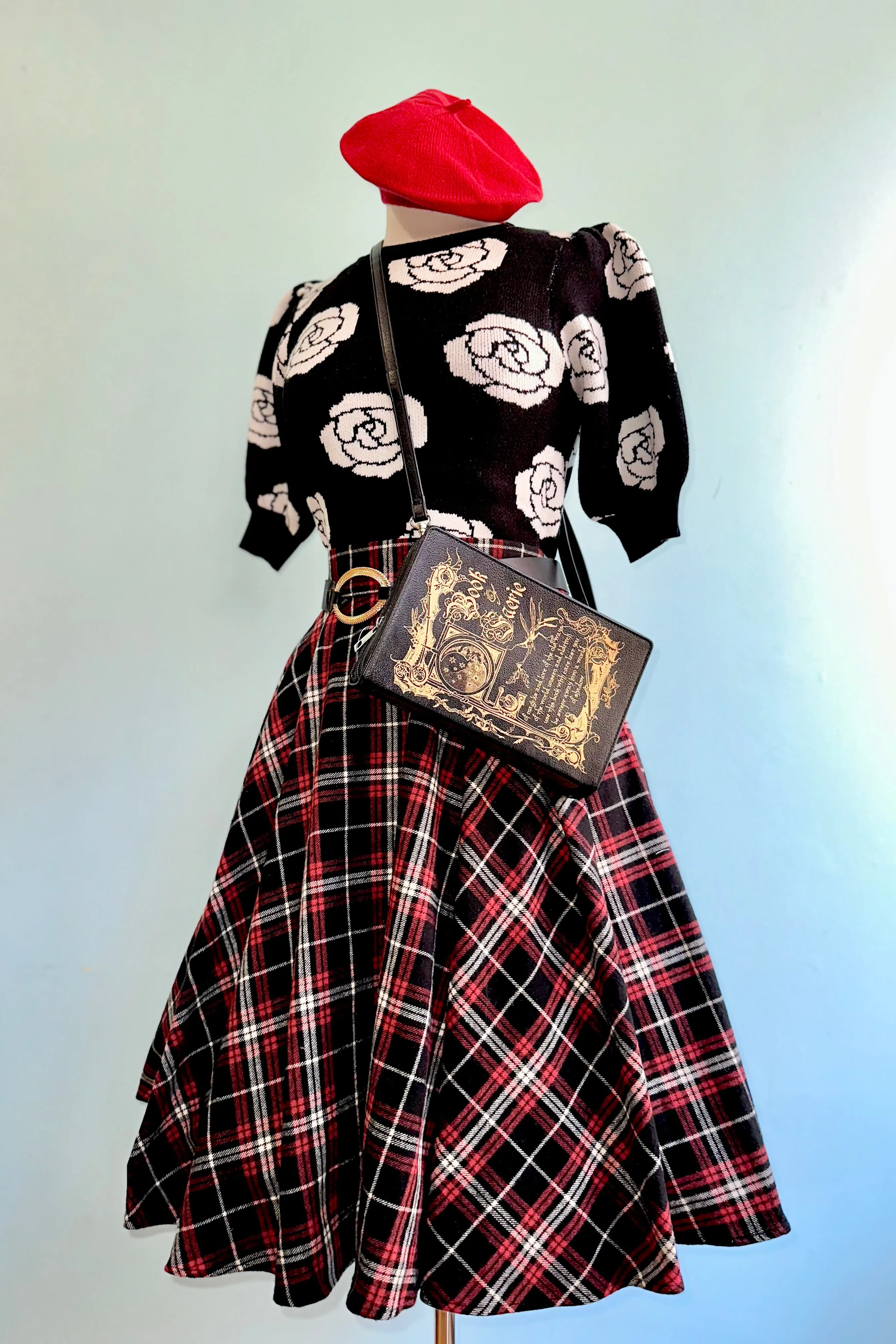 Black Plaid Flannel Circle Skirt by Heart of Haute