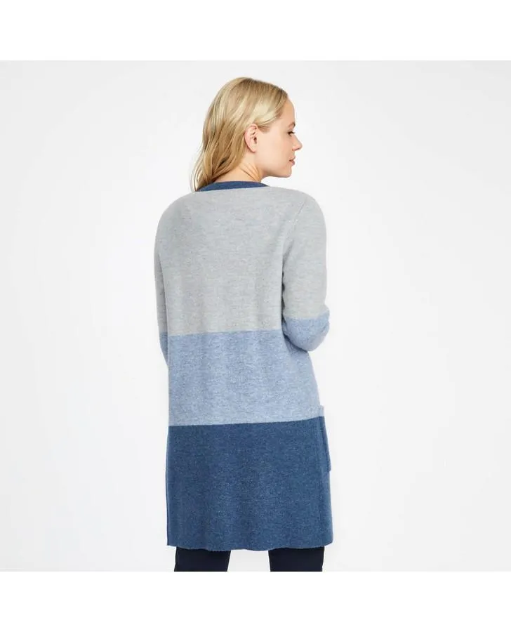 Blue Boiled Wool Colour Block Cardigan