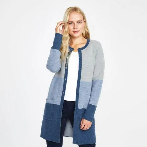 Blue Boiled Wool Colour Block Cardigan