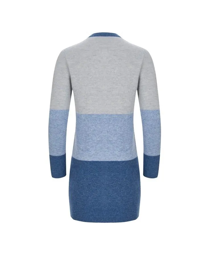 Blue Boiled Wool Colour Block Cardigan