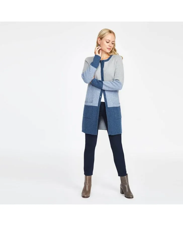 Blue Boiled Wool Colour Block Cardigan