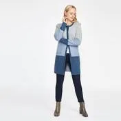 Blue Boiled Wool Colour Block Cardigan