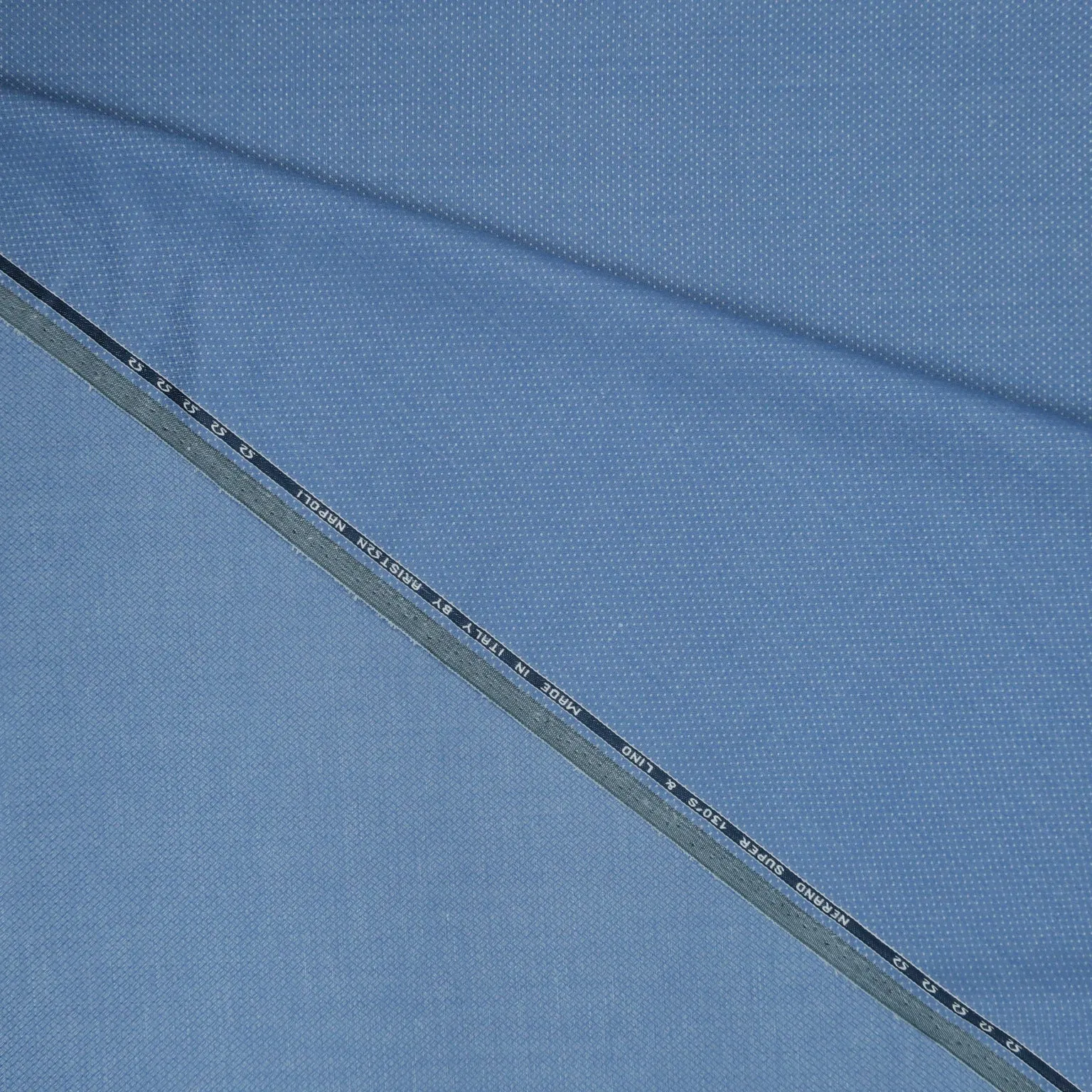 Blue Double Faced Textured Nerano Super 130's & Lino Ariston Blend Fabric