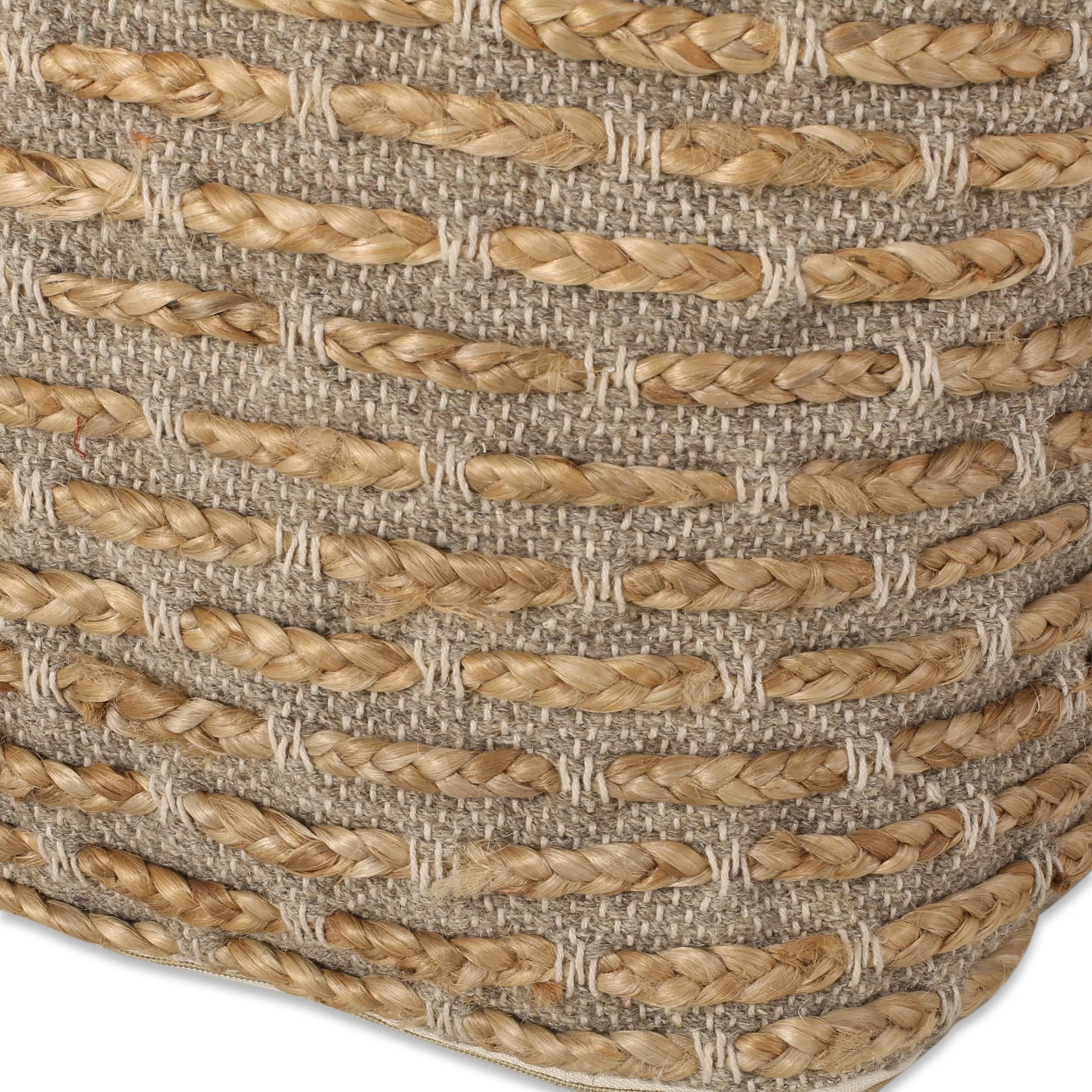 Boho Handcrafted Fabric Cube Pouf, Natural - NH914413