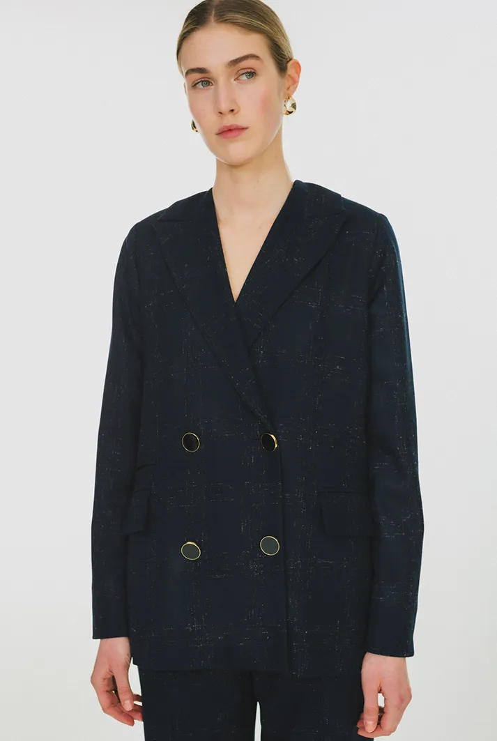 Boxy Double Breasted Wool Blazer