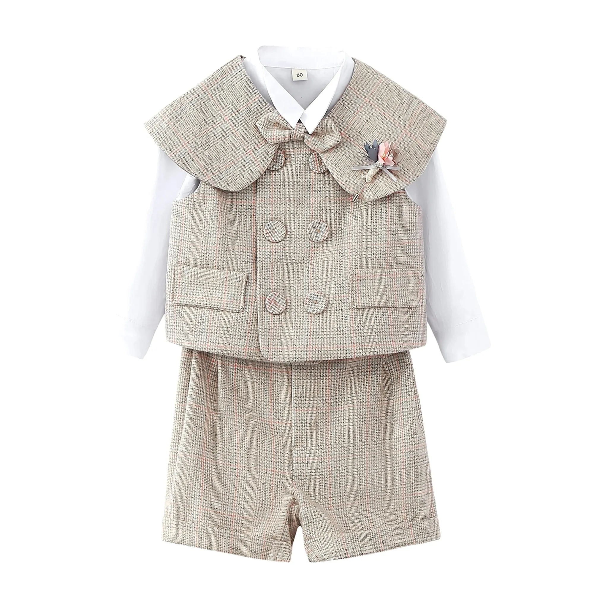 Boys' Four Piece Suit Set with Vest, Shirt, Shorts & Hat