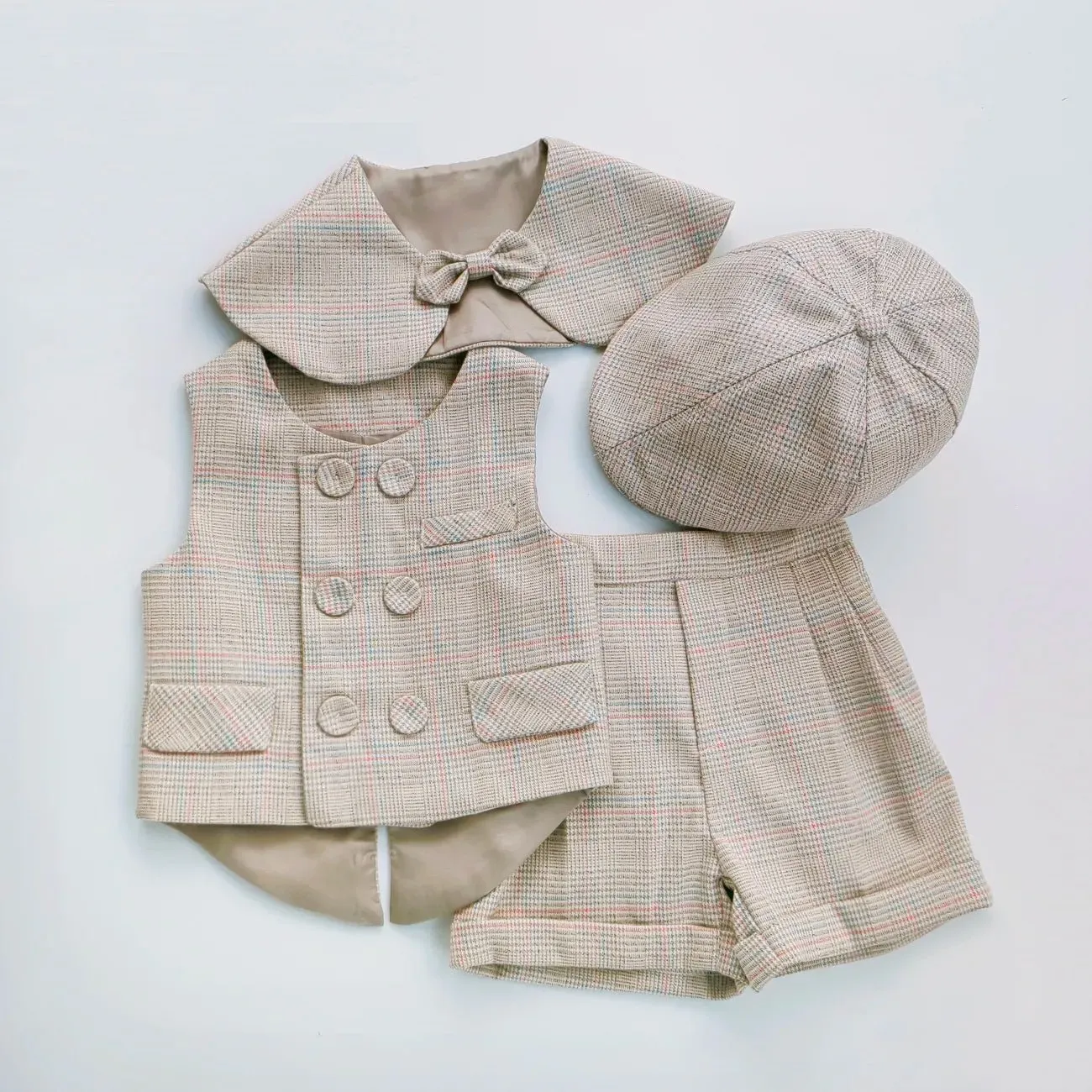 Boys' Four Piece Suit Set with Vest, Shirt, Shorts & Hat