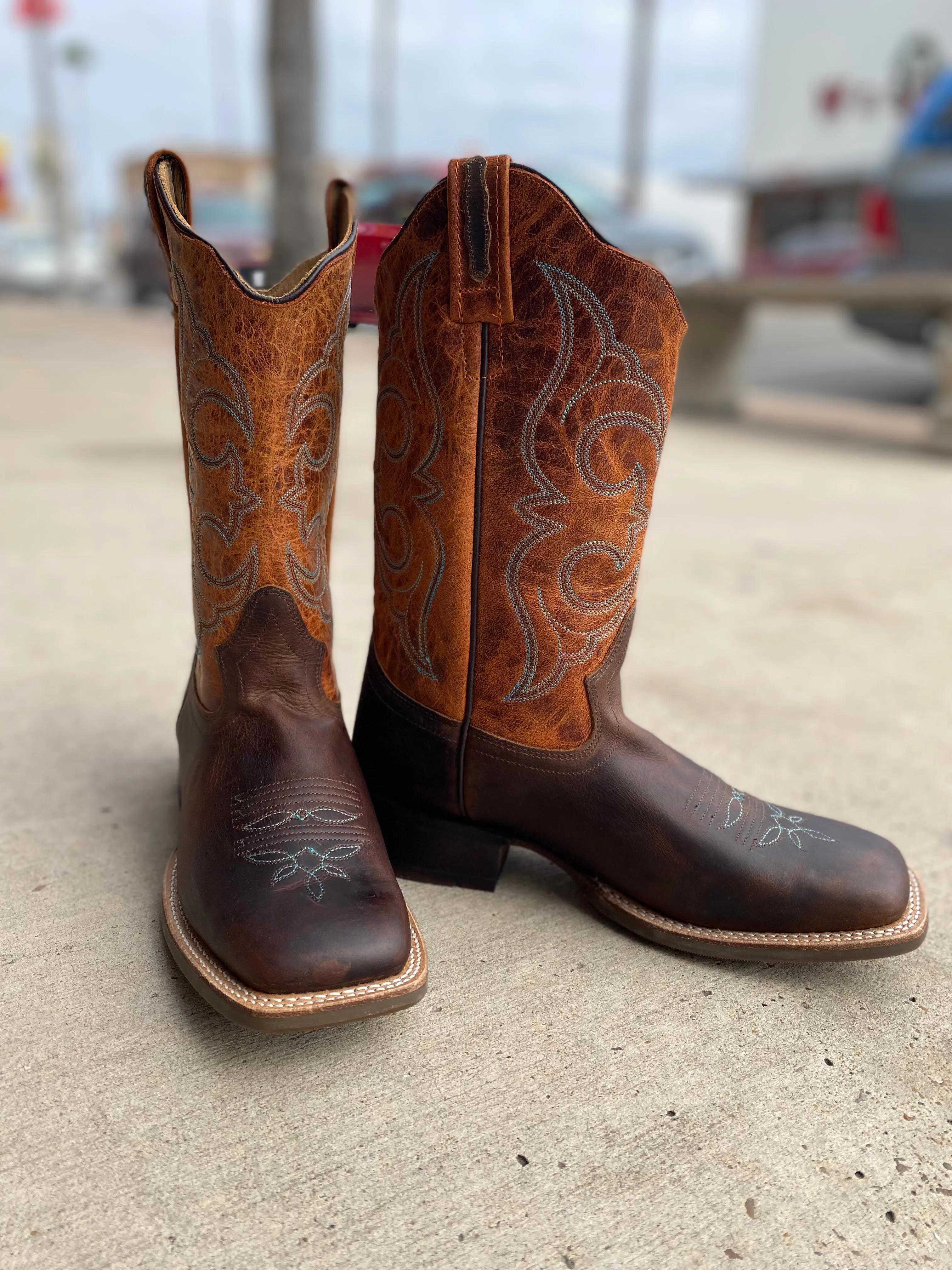 Brown Ladies Broad Square Toe Cowgirl Boots