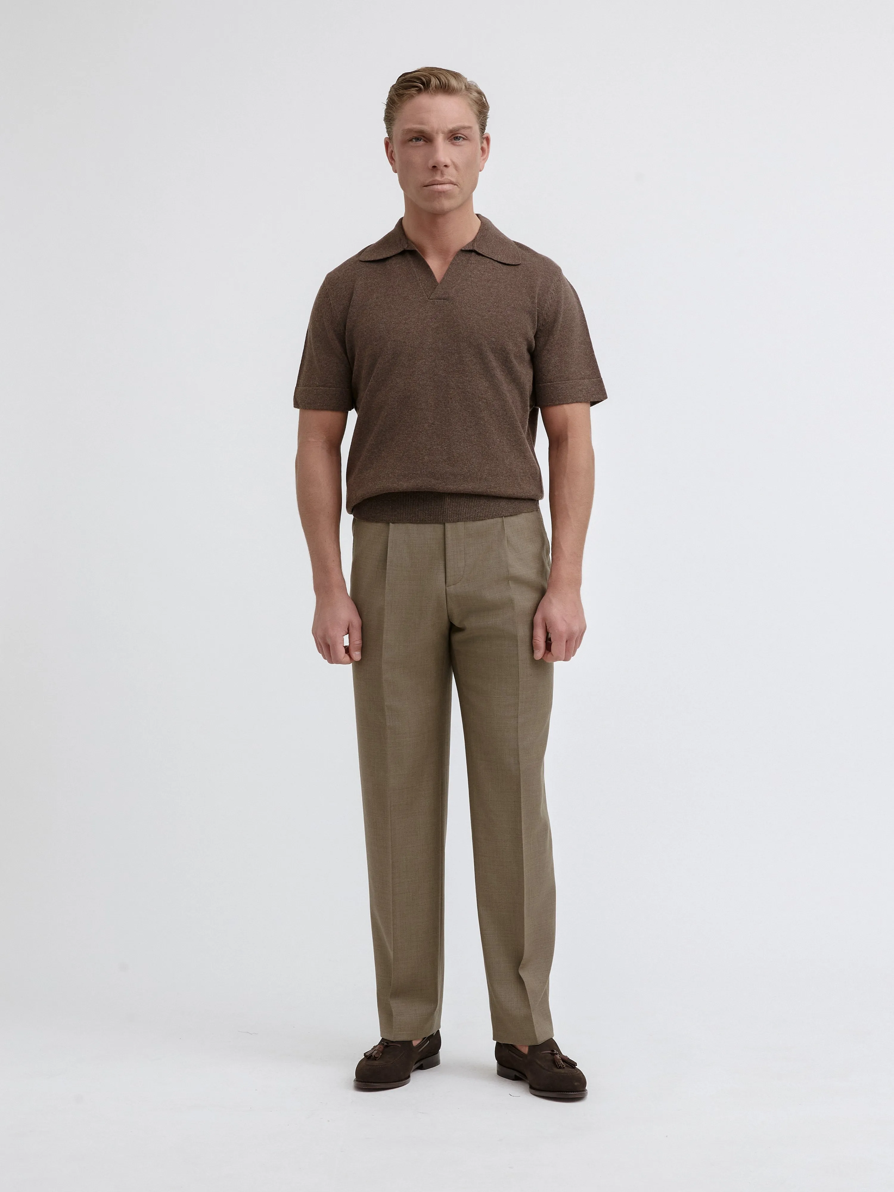 Brown Merino Wool Cashmere Polo