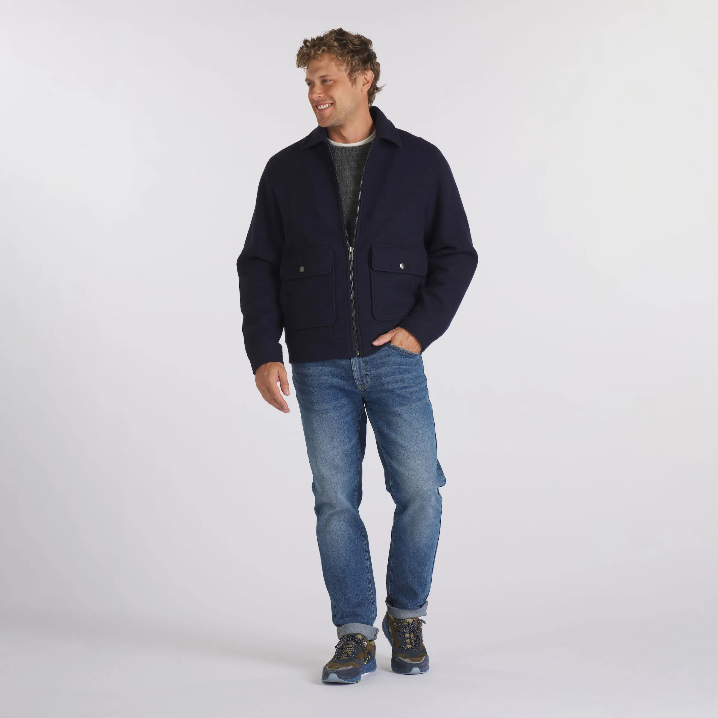 Burnham Boiled Wool Bomber - Navy