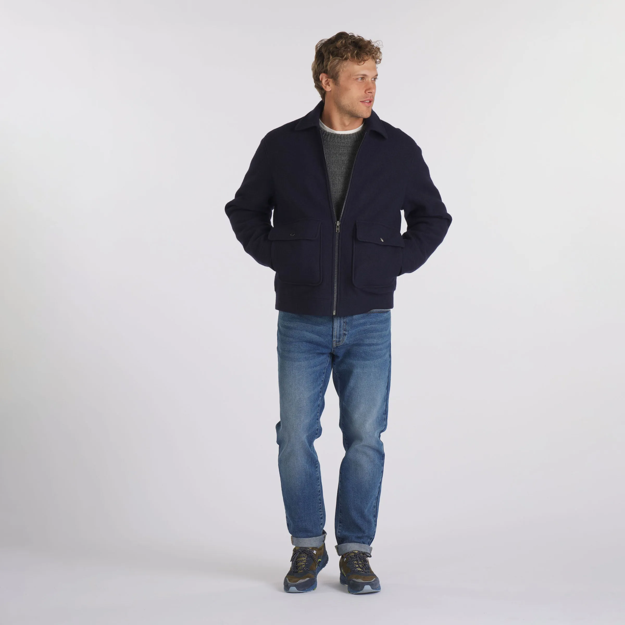 Burnham Boiled Wool Bomber - Navy