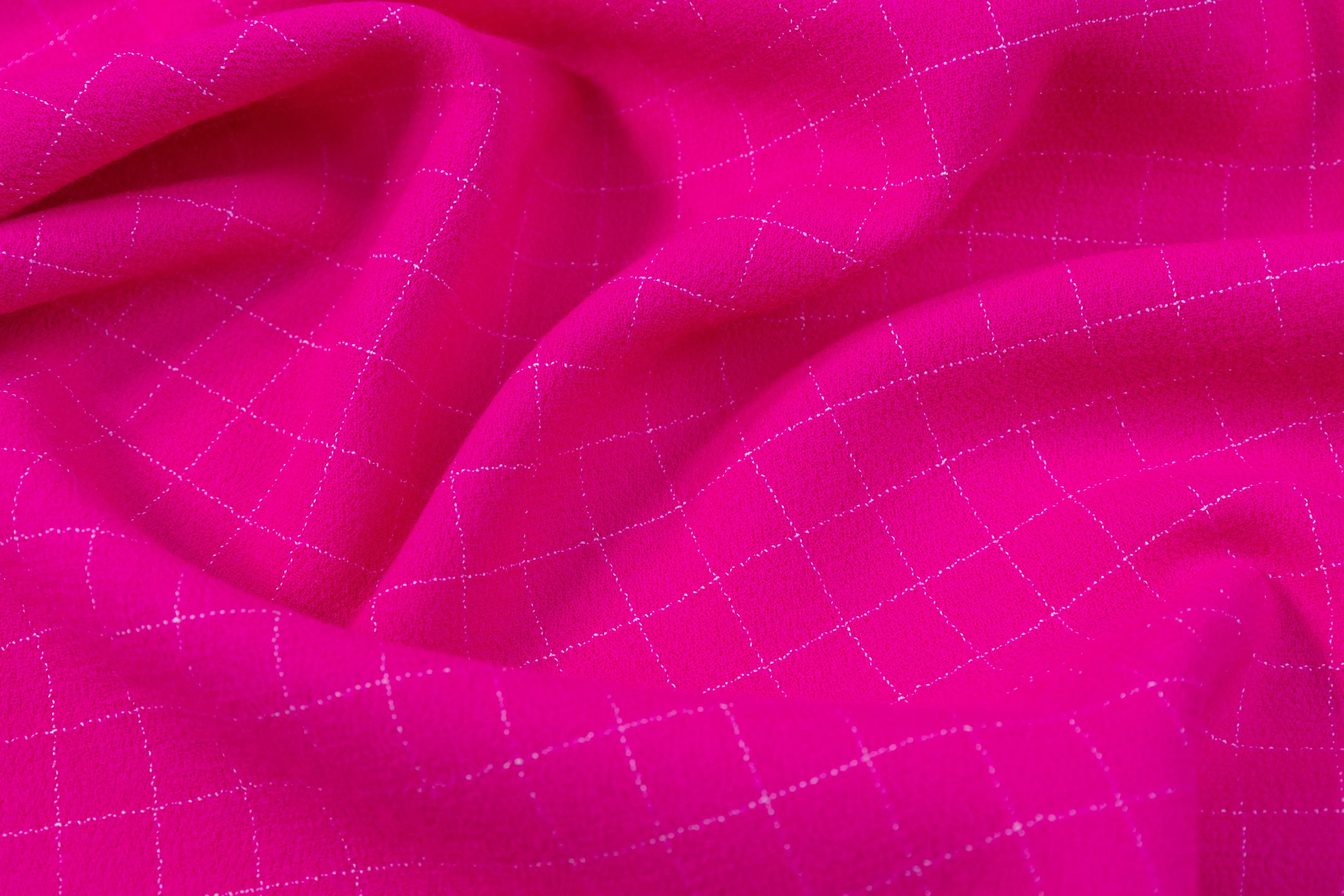 Checked Italian Double Wool Crepe - Magenta