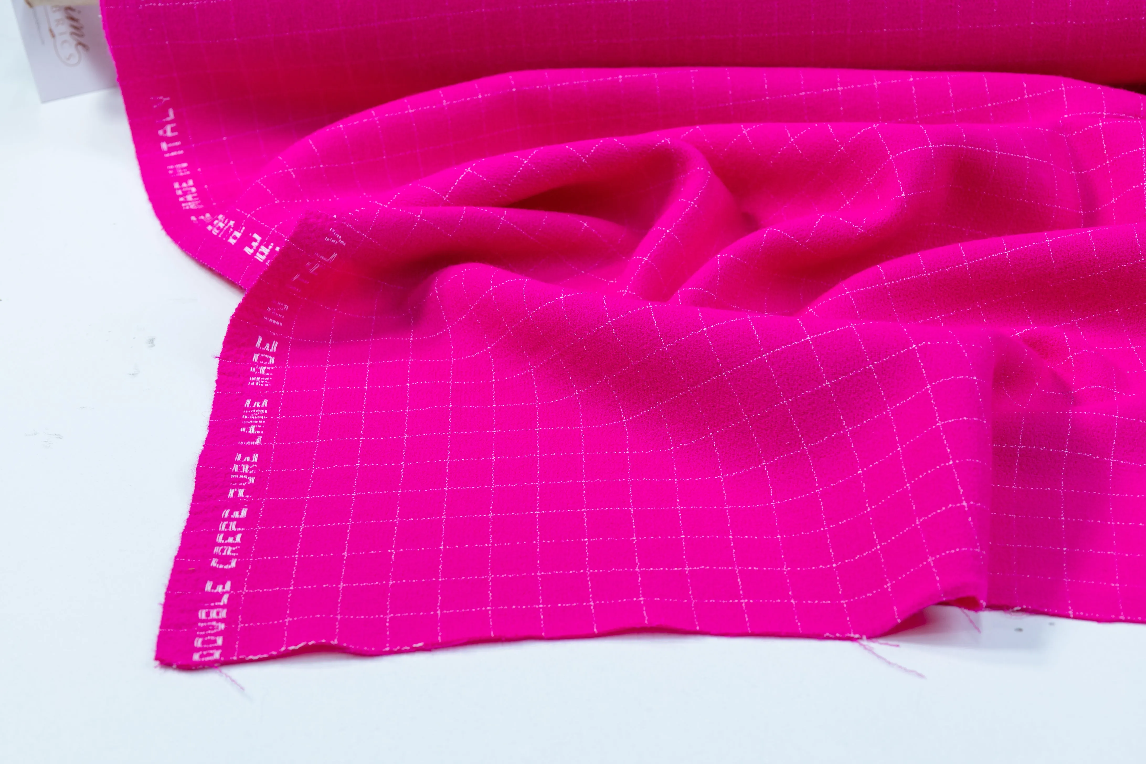 Checked Italian Double Wool Crepe - Magenta