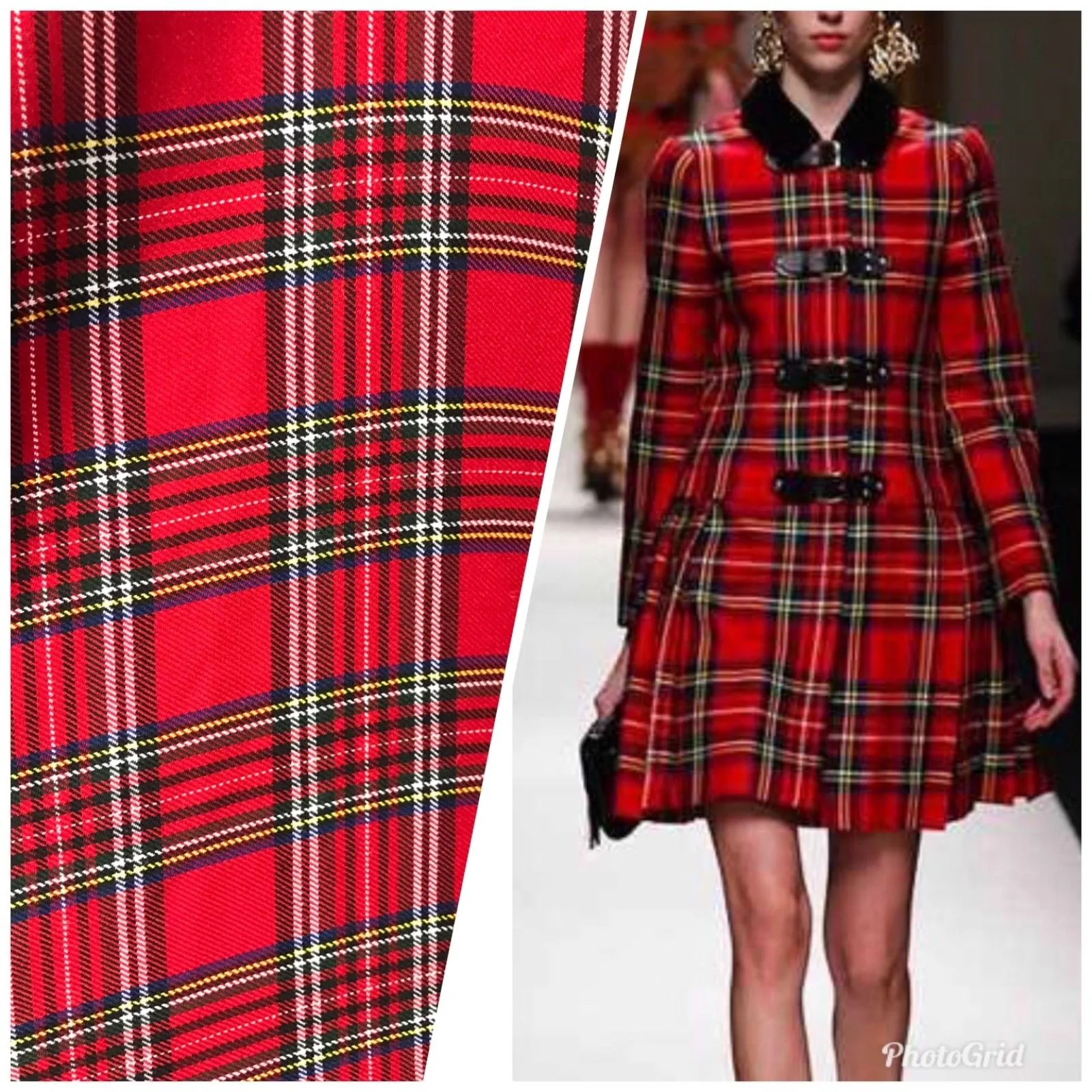 Close-Out Designer Red Plaid Tartan Woven Fabric- By the Yard