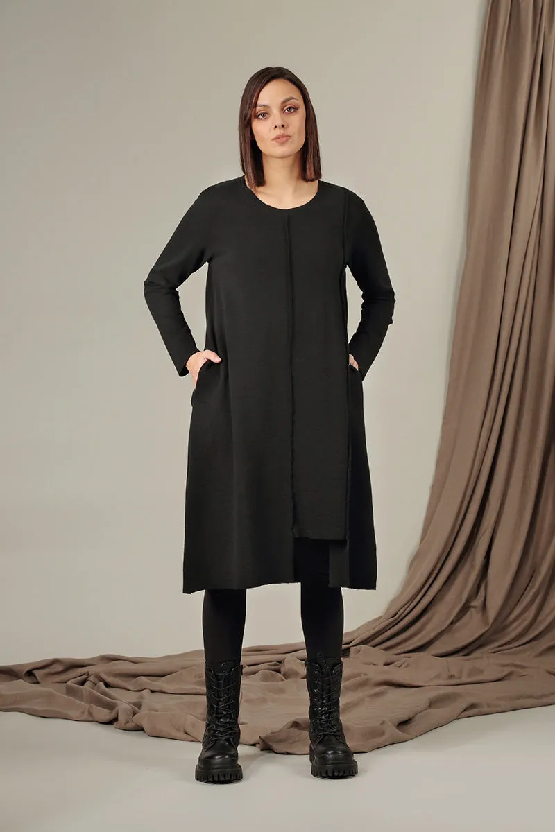 Cut Out Black Rib Cotton Wool Dress