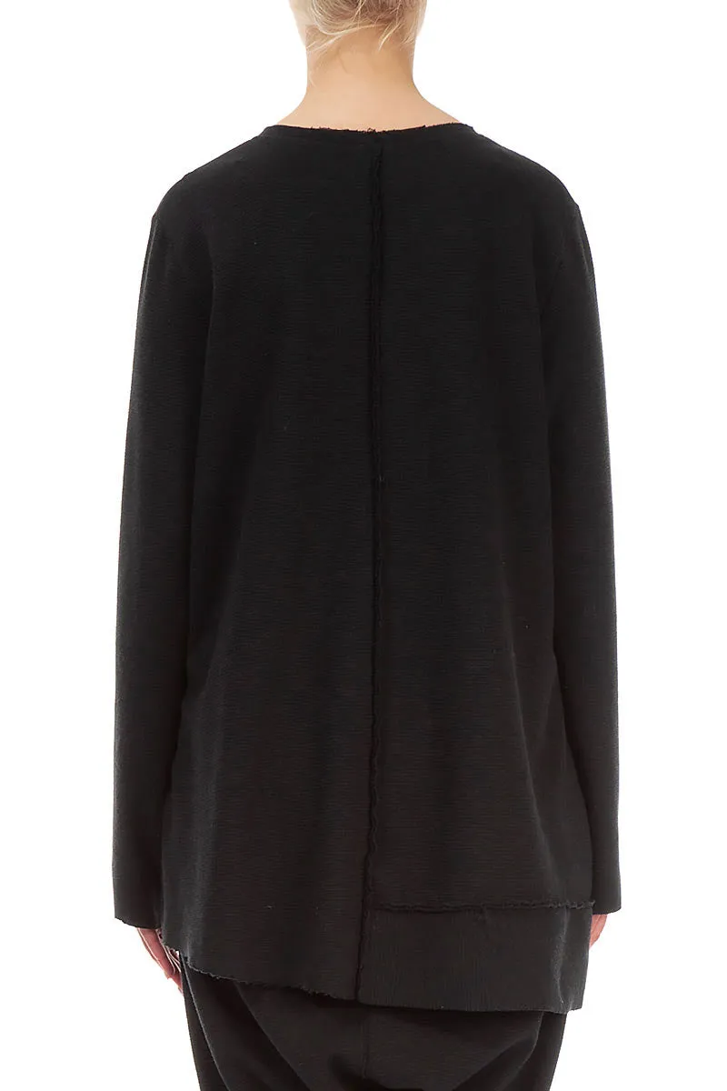 Cut Out Black Rib Cotton Wool Tunic