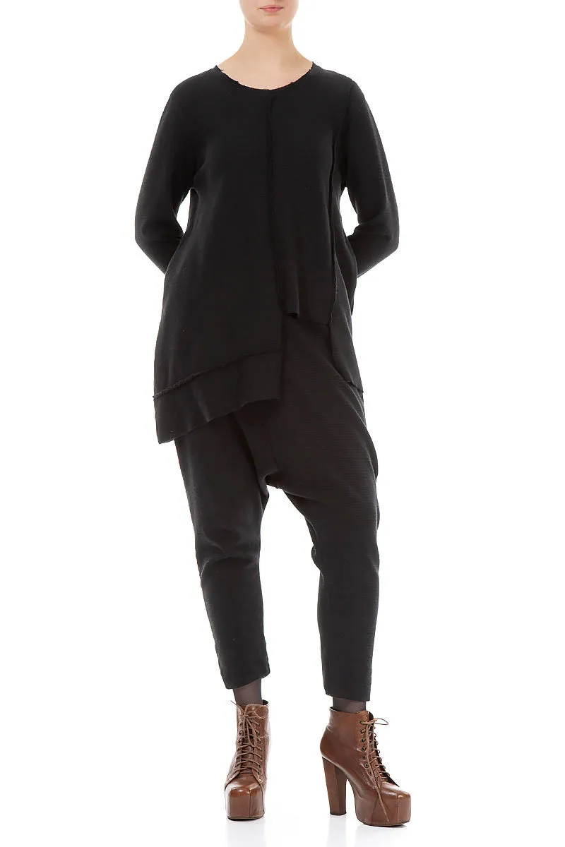 Cut Out Black Rib Cotton Wool Tunic