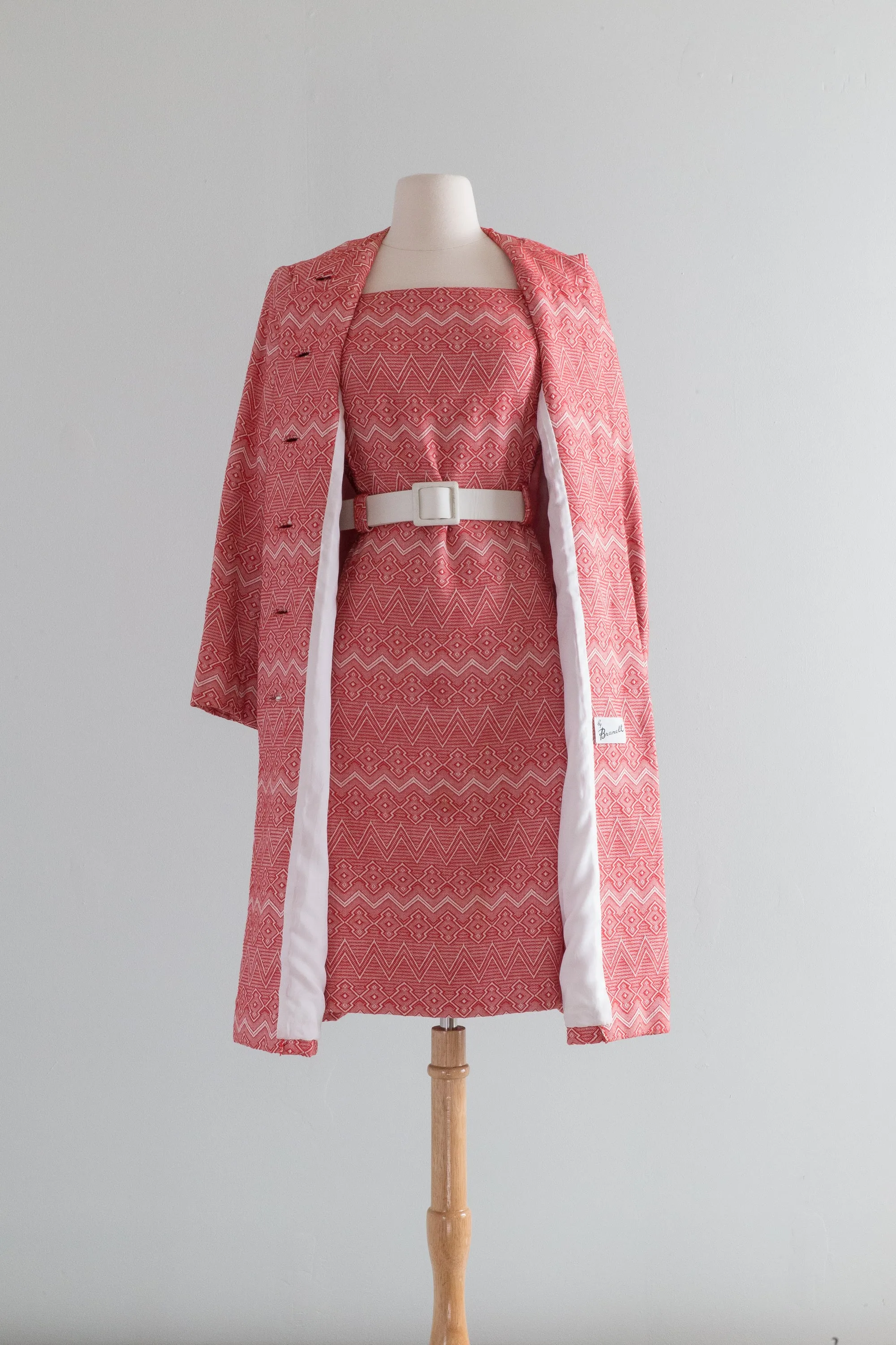 Darling 1960's MOD Red & White Dress and Coat Set By Branell / ML